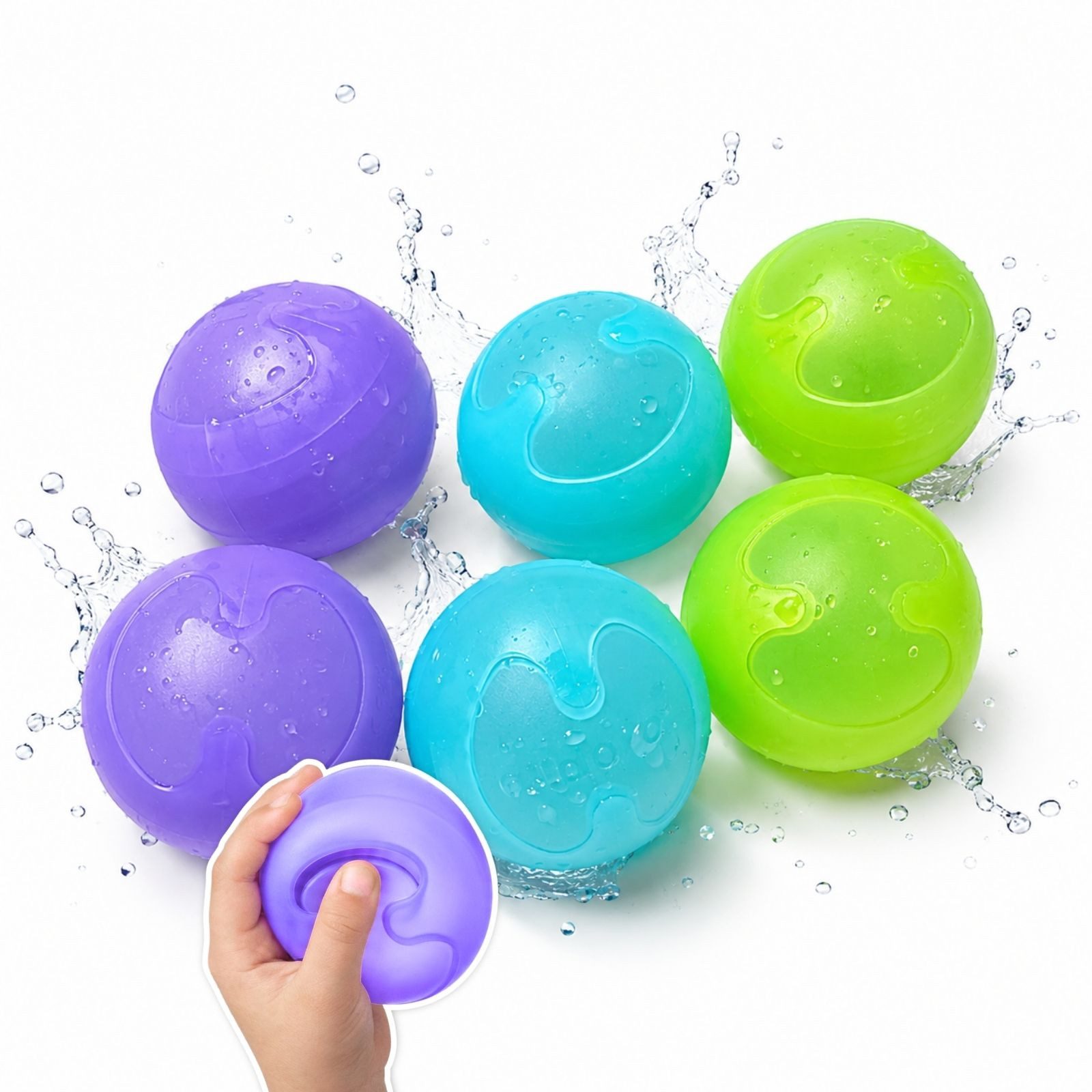 alldoro Wasserball Wiederverwendbare Wasserbomben 6er Set, selbstschließend ohne Magnete, 6er Set Wasserballons Ø 7 cm, BPA-frei & sicher, für Kinder ab 3 Jahre
