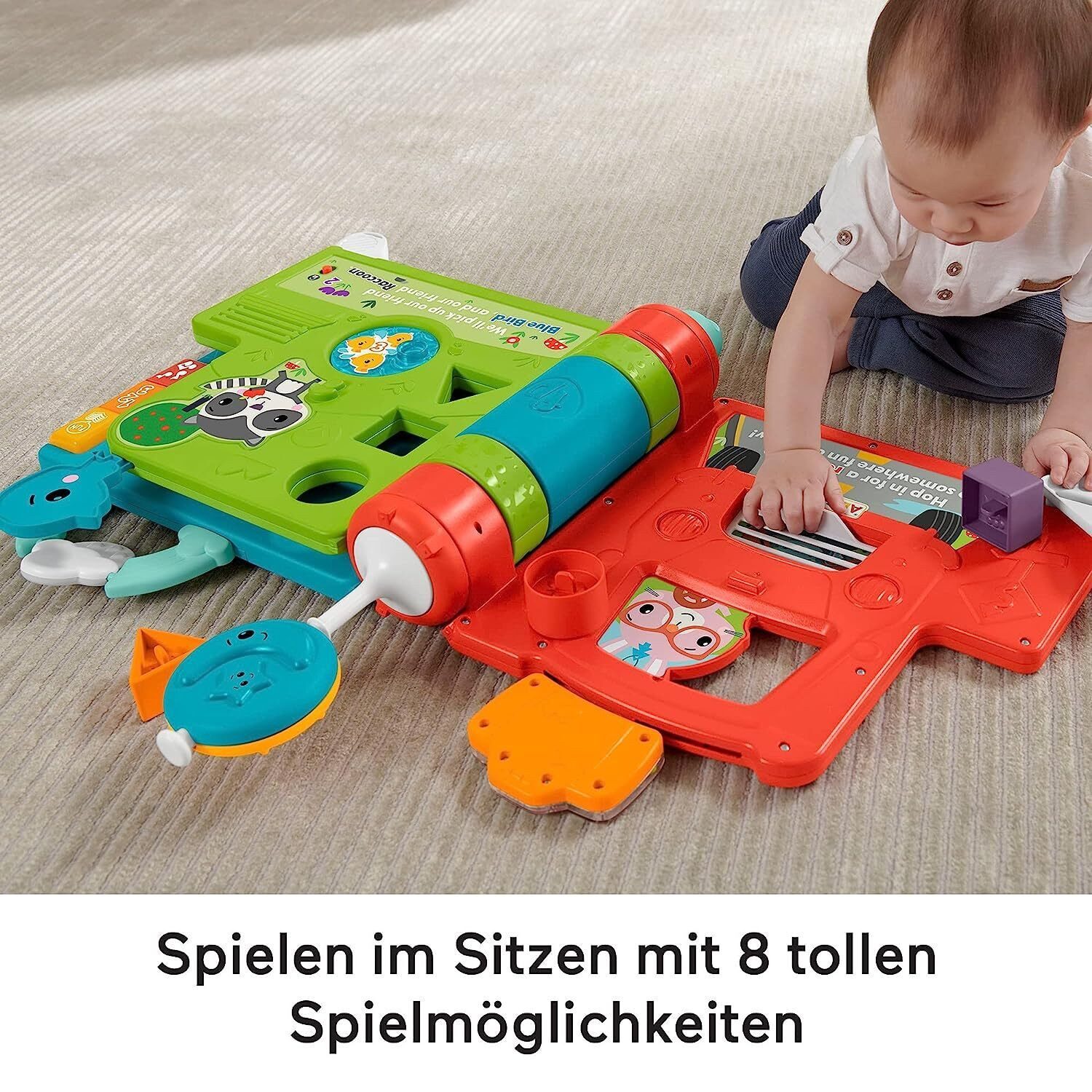 Fisher-Price® Lernspielzeug Riesen Sitz&Steh Erlebnisbuch Elektronisches Lernspielzeug Babys (1-St), Batteriebetrieb,Elektronisches 2-in-1 Lernspielzeug