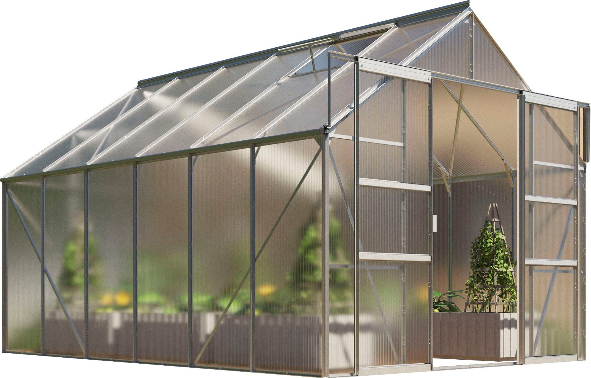 Vitavia Gewächshaus Mars 9900, BxTxH: 257 x 383 x 231,8 cm, 6 mm Wandstärke, Alu-Profile, 6 mm Hohlkammerplatten silberfarben