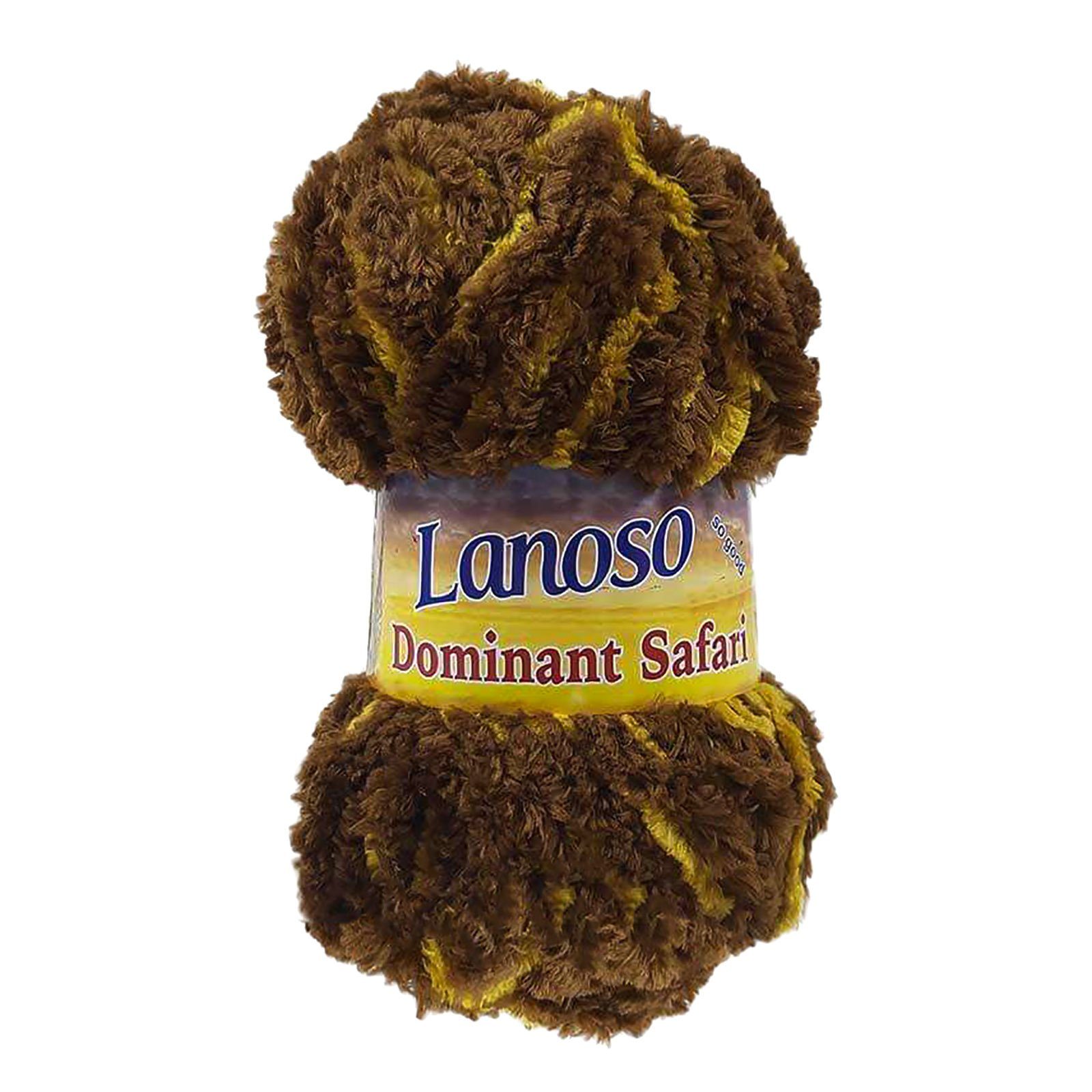 Lanoso 5 x 100g Fransenstrickgarn Dominant Safari Effektgarn, 75 m, 2406 braun - gelb