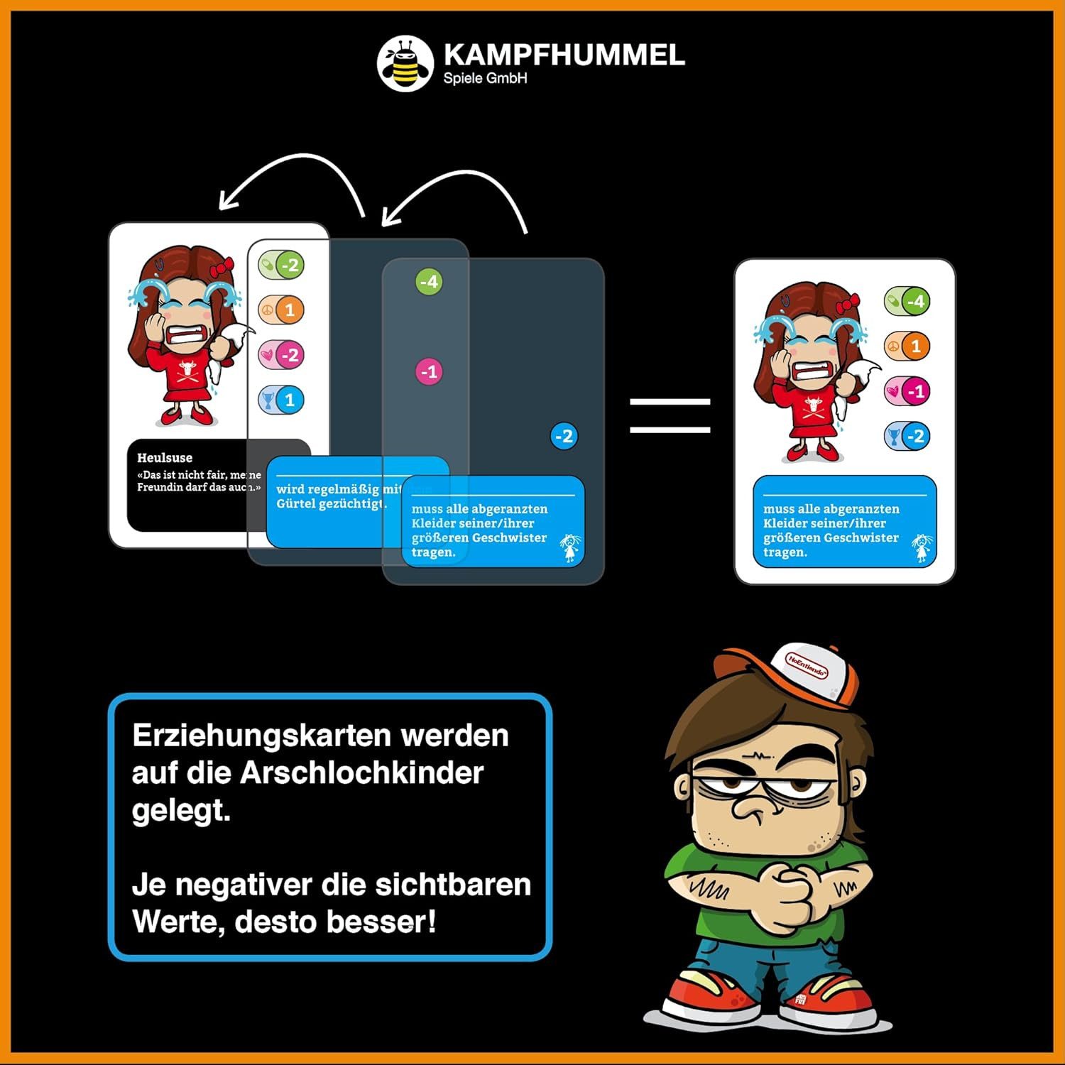 Kampfhummel Spiele Spiel Das Arsch-Bundle (Arschlochkind + Arschlochmensch) – Partyspiele ab 16, Kartenspiel für Erwachsene, Spiele mit schwarzem Humor, 3-6 Spieler