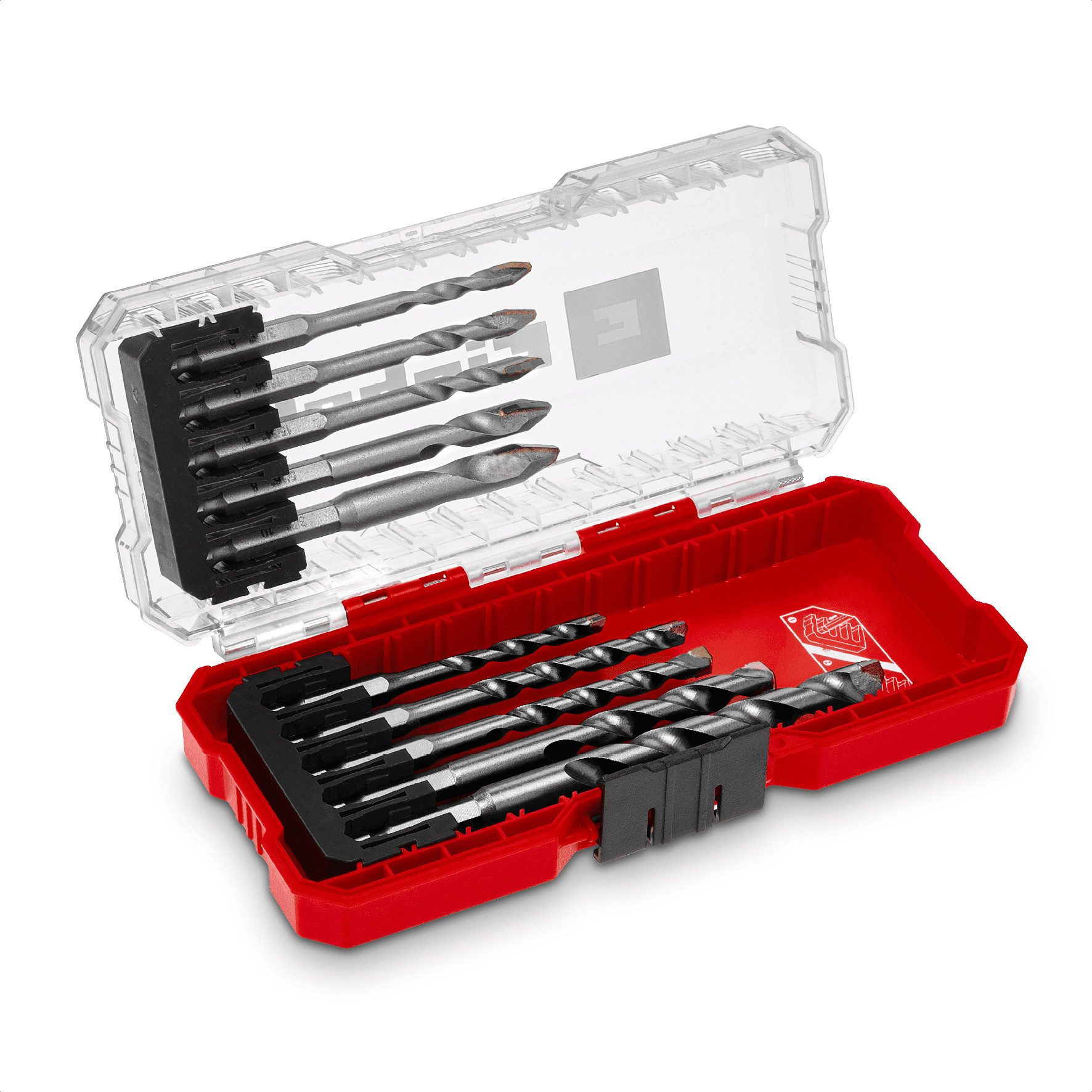 Einhell Bohrer- und Bit-Set Original Einhell S-CASE 10-tlg. HM-Fliesenbohrer-Set (aus Werkzeugstah, (5x Keramikbohrer (5 / 2x 6 / 8 / 10 mm), 5x Steinbohrer (5 / 2x 6 / 8 / 10 mm), 1x Aufbewahrungsbox (17,5 x 8,0 x 3,5 cm), 10-tlg), S-CASE 10-tlg. HM-Fliesenbohrer-Set aus Werkzeugstahl