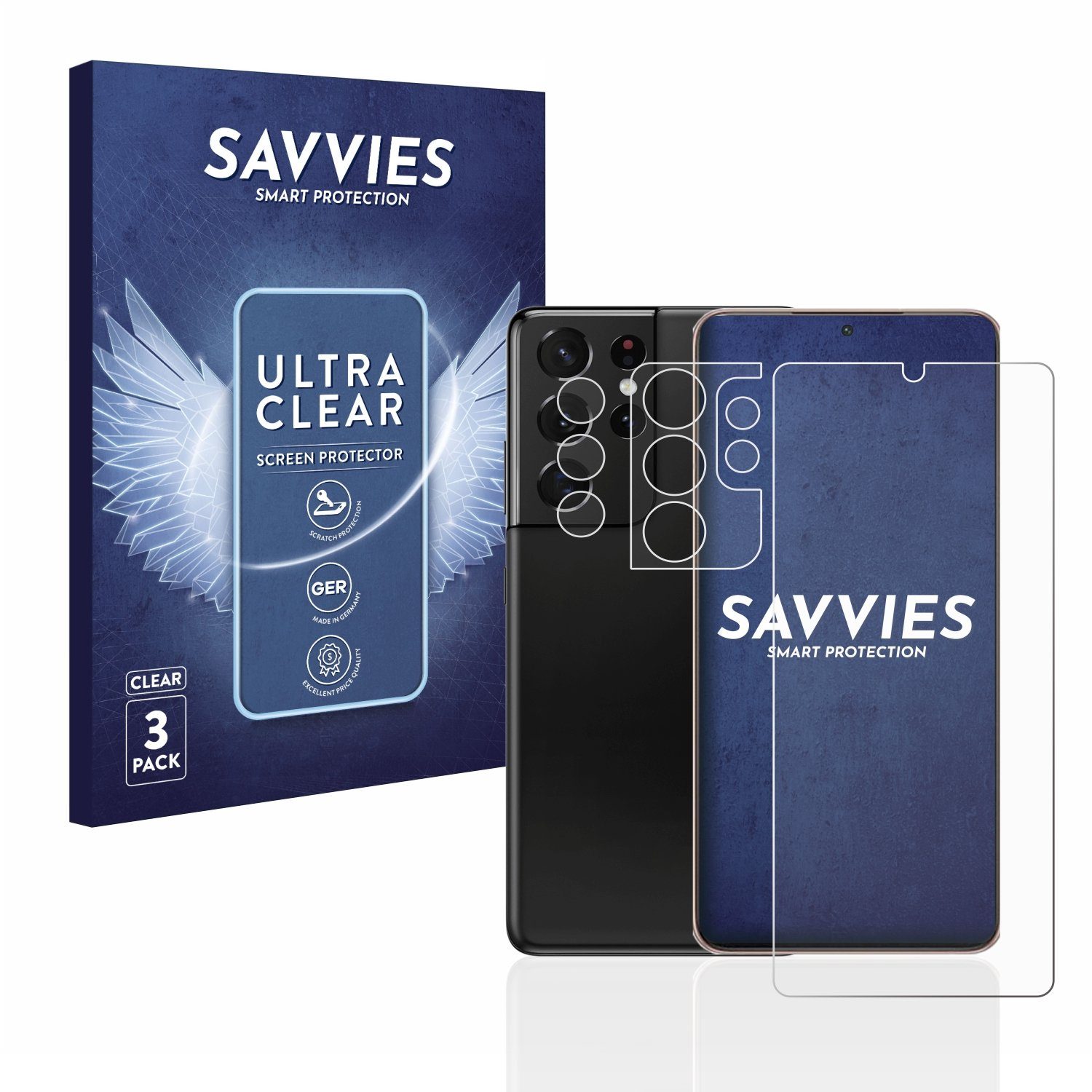 Savvies Displayschutzfolie Schutzfolie für Samsung Galaxy S21 Ultra 5G (Display+Kamera), 6 Stück, Displayschutz Schutz Folie Klar Transparent
