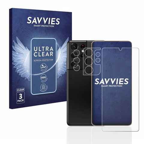 Savvies Schutzfolie für Samsung Galaxy S21 Ultra 5G (Display+Kamera), Displayschutzfolie, 6 Stück, Folie klar