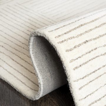 Designteppich Wollteppich Japandi, Handwebteppich Naturprodukt Wolle, Mazovia, 80 x 150 cm