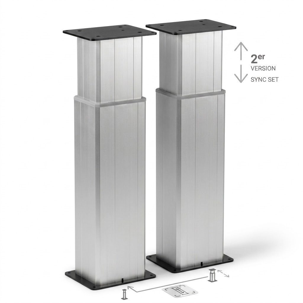 LMG Germany Tischgestell Tischsäule höhenverstellbar, 20x16cm, Höhe: min 64 cm max. 112 cm (2-St), elektrisch höhenverstellbar, Schwerlastfähig, 2-stufig, flüsterleise