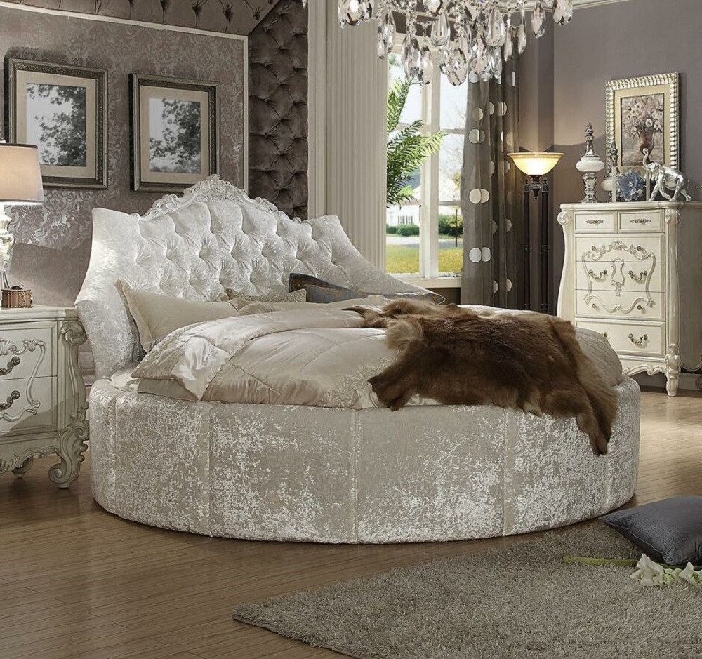Xlmoebel Rundbett Rundes Samt Bett Chesterfield Luxus Polster Кровати Textil Stoff Sofort, Made in Italy
