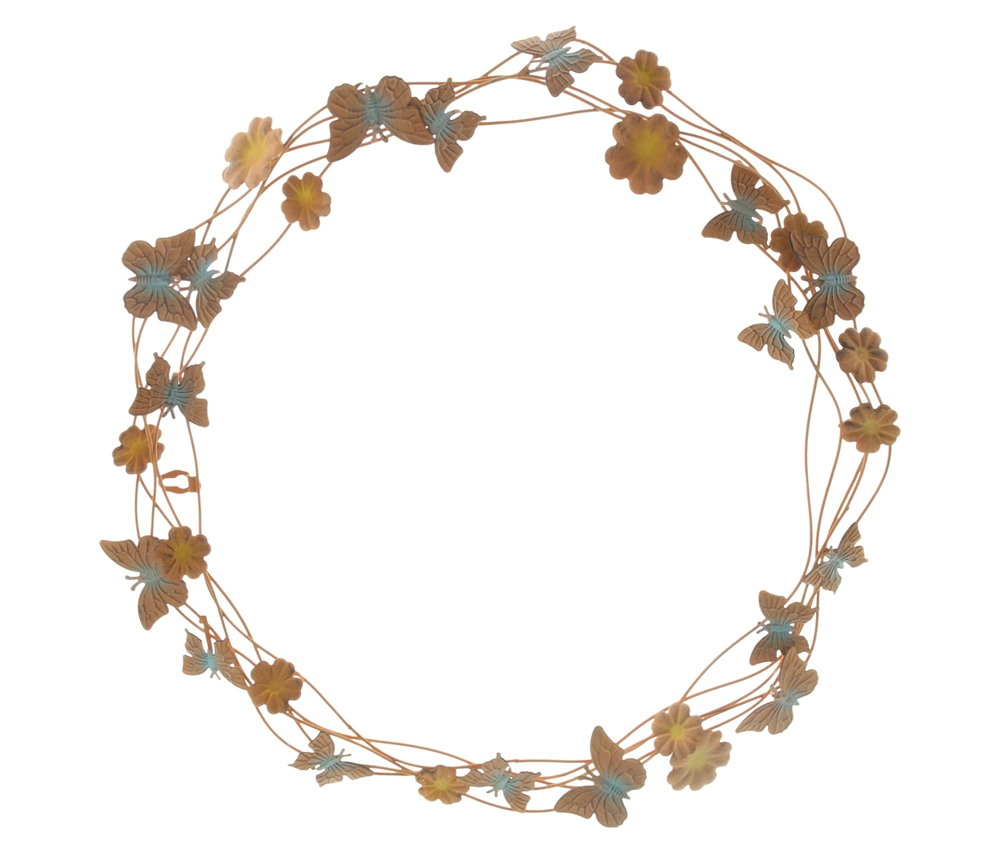 Dekoleidenschaft Dekokranz "Blumen & Schmetterlinge" Metall Rost Finish Ø 42 cm Wandkranz Outdoor, Türkranz, Deko-Kranz