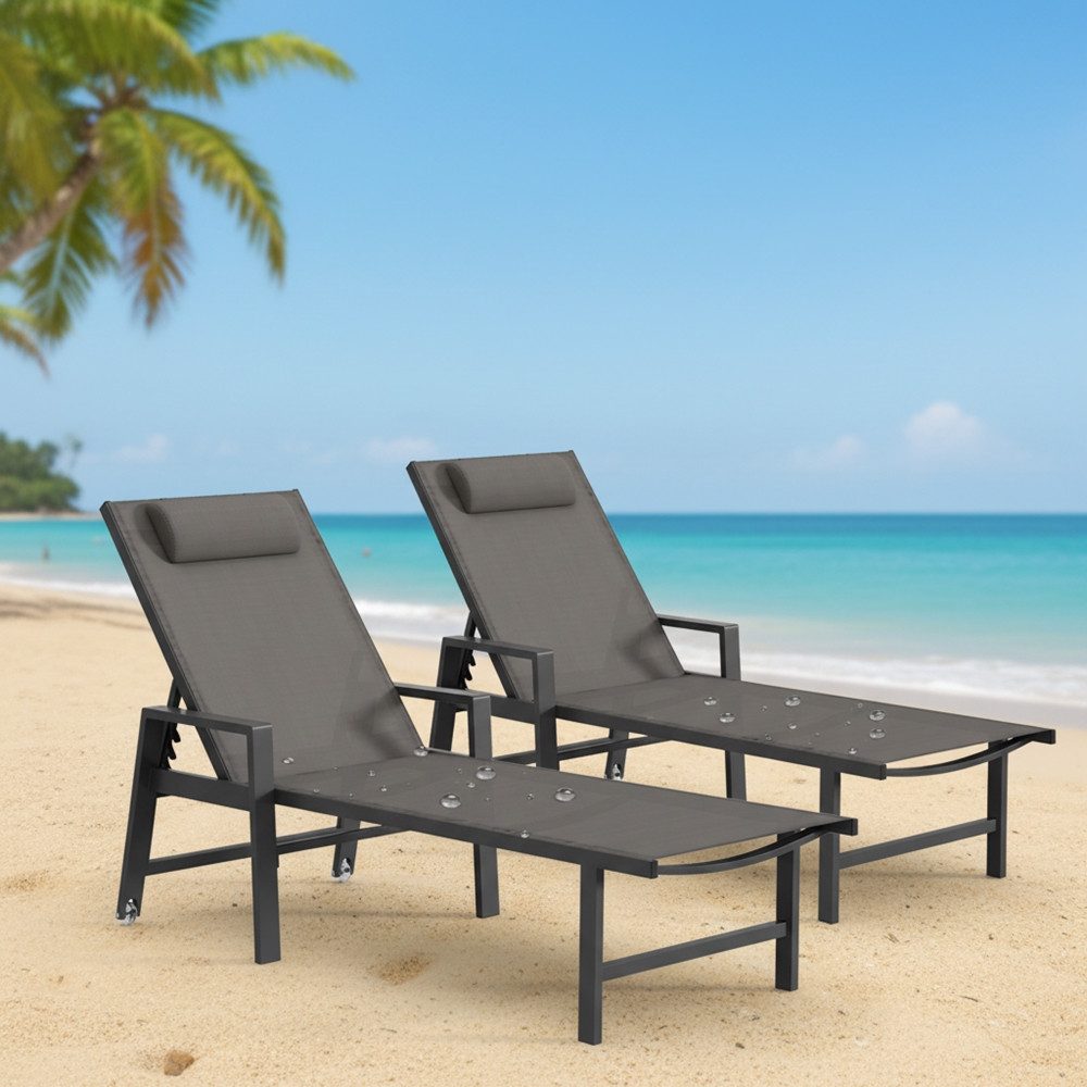 Melko Gartenliege Relaxliege Aluminium Sonnenliege mit Kissen Liegestuhl Klappliege, 2-tlg., 5-fach verstellbare Rückenlehne