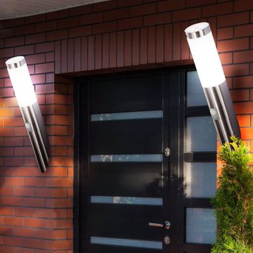 etc-shop Außen-Wandleuchte, Leuchtmittel inklusive, Warmweiß, 2er Set LED Außen Wand Leuchten Fassaden Edelstahl Strahler Terrassen
