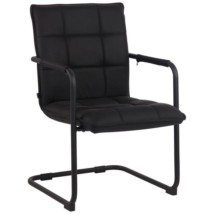 TPFLiving Besucherstuhl Gant mit hochwertig gepolsterter Sitzfläche - Konferenzstuhl (Küchenstuhl - Esszimmerstuhl - Wohnzimmerstuhl) Gestell: Metall schwarz - Sitzfläche: Echtleder schwarz