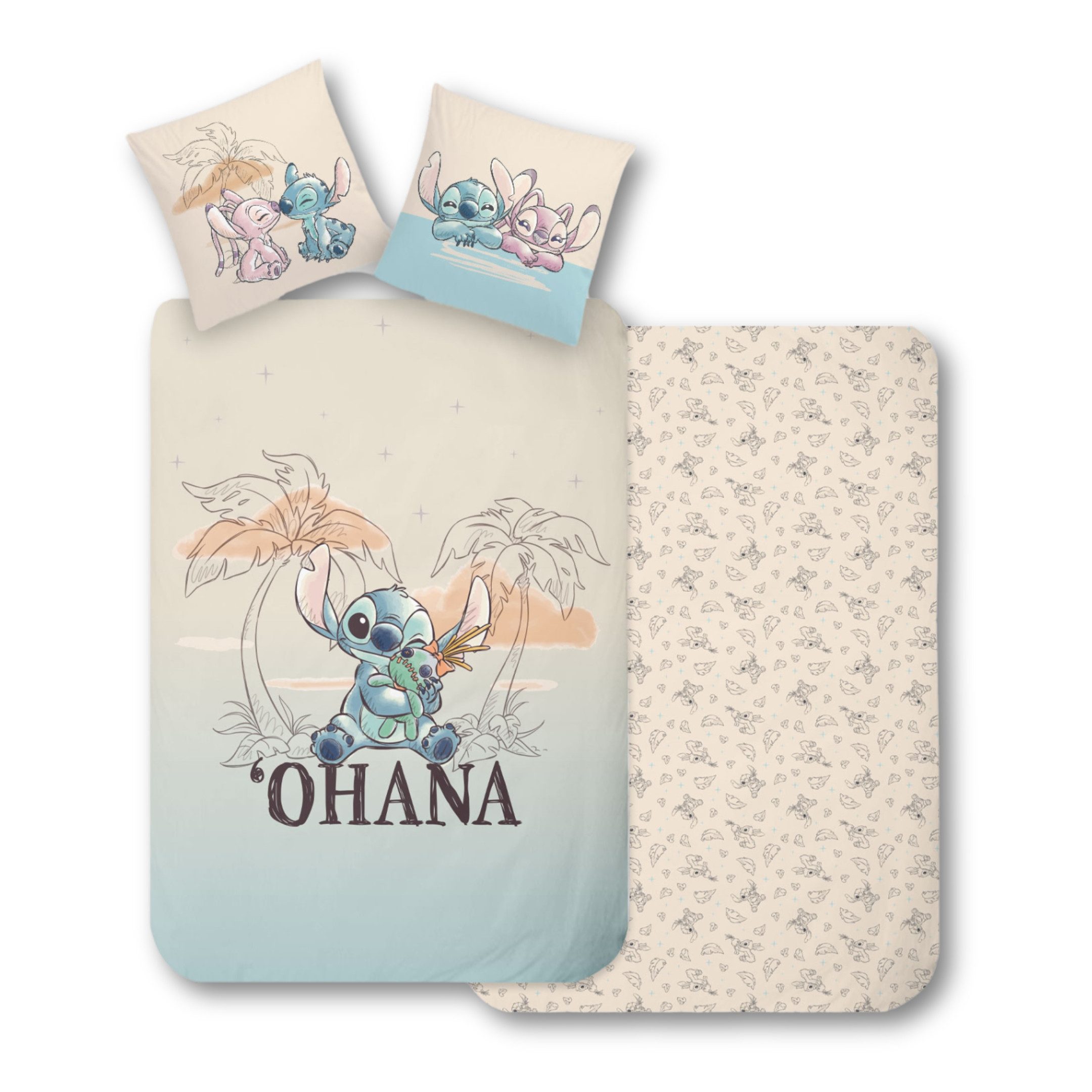 MTOnlinehandel Bettwäsche Disney's Lilo & Stitch "OHANA" 135x200 + 80x80 cm günstig online kaufen