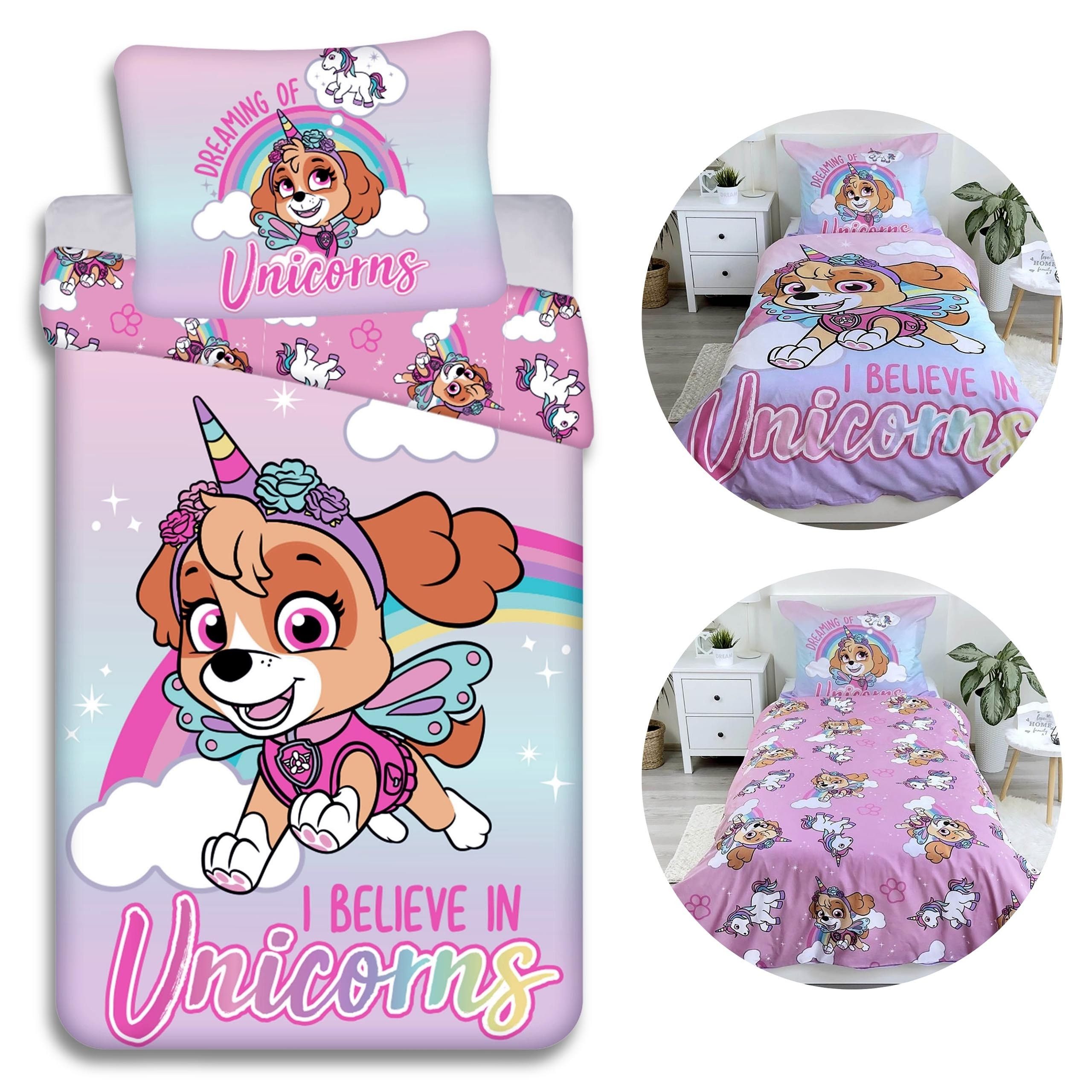 PAW PATROL Kinderbettwäsche Paw Patrol Skye Einhorn, Kinderbettwäsche, Baumwolle 140x200 cm