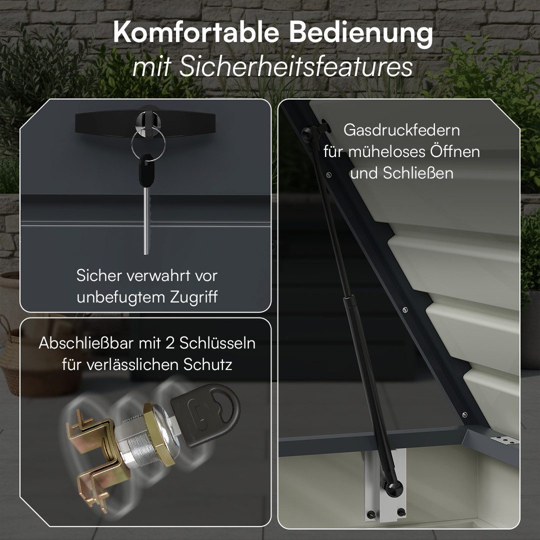 STEELSØN Auflagenbox Dorado aus Metall (Anthrazit, 600 Liter), abschließbare Gartenbox, verzinkt und lackiert, wasserdicht