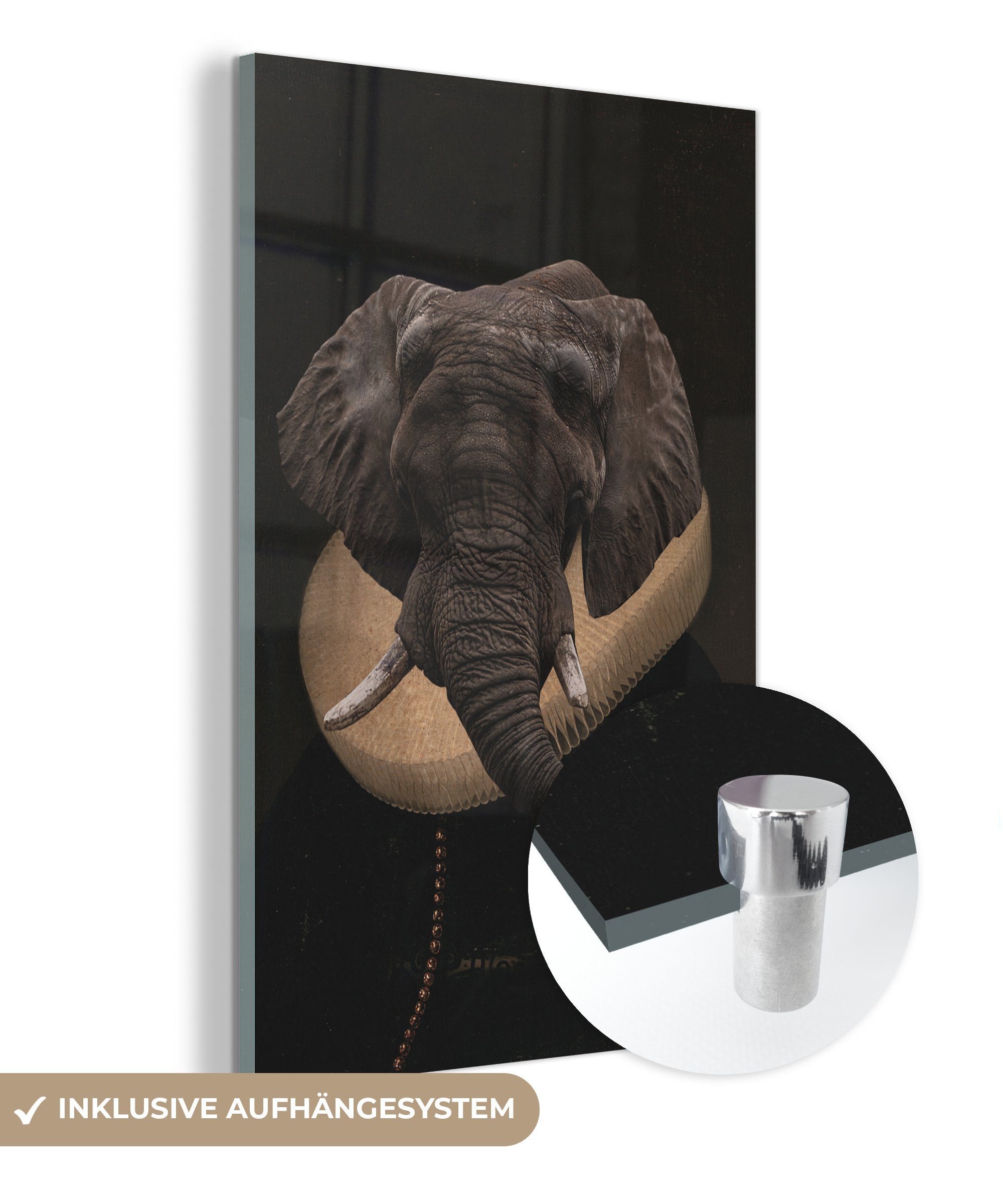 MuchoWow Acrylglasbild Alte bunt - (1 Elefant, auf - Ölgemälde St), auf - Wandbild Glasbilder Bilder - - Wanddekoration Glas Foto Glas Meister