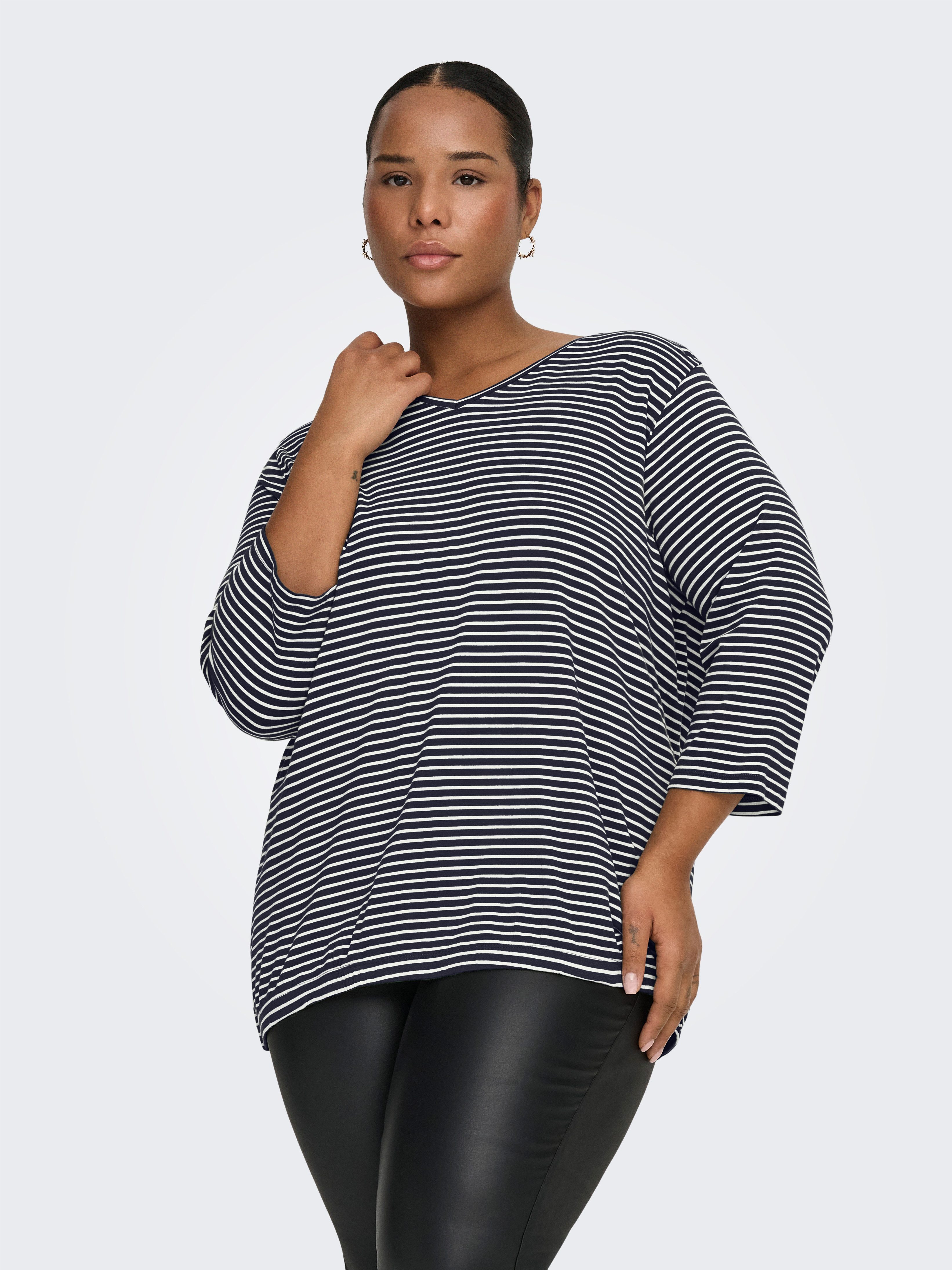 ONLY CARMAKOMA 3/4-Arm-Shirt CARLINA 3/4 SLEEVE V-NECK BLOUSE JRS