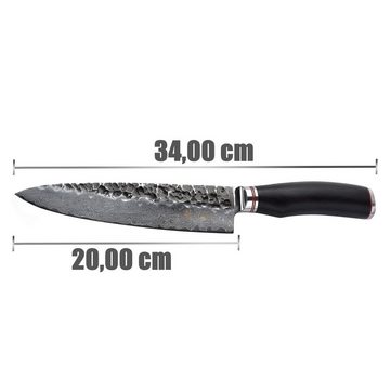 Wakoli Kochmesser EBO Damast Chefmesser I 20 cm Klinge I schwarzer Eichenholzgriff