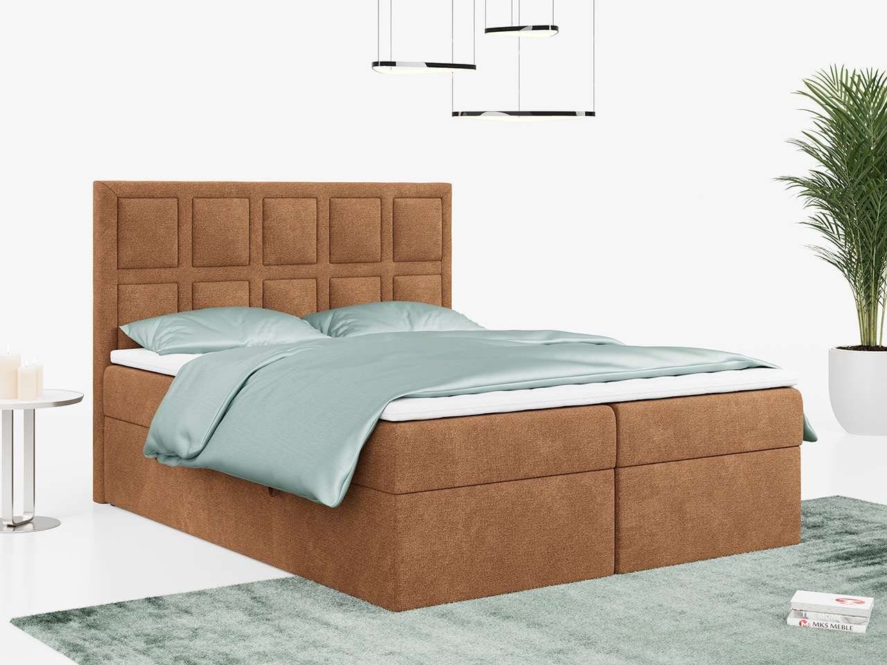 MKS MÖBEL Boxspringbett PREMIUM 5, Doppelbett mit Bettkasten für Schlafzimmer, Polsterbett mit Kopfteil