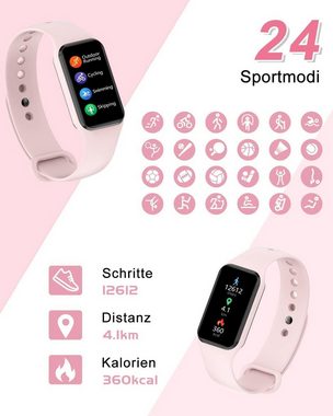 IOWODO IP68 wasserdicht Männer & Frauen's Smartwatch (1,47 Zoll, Android / iOS), Mit Oximeter Blutdruck Herzfrequenzmonitor & Benachrichtigungsfunktion