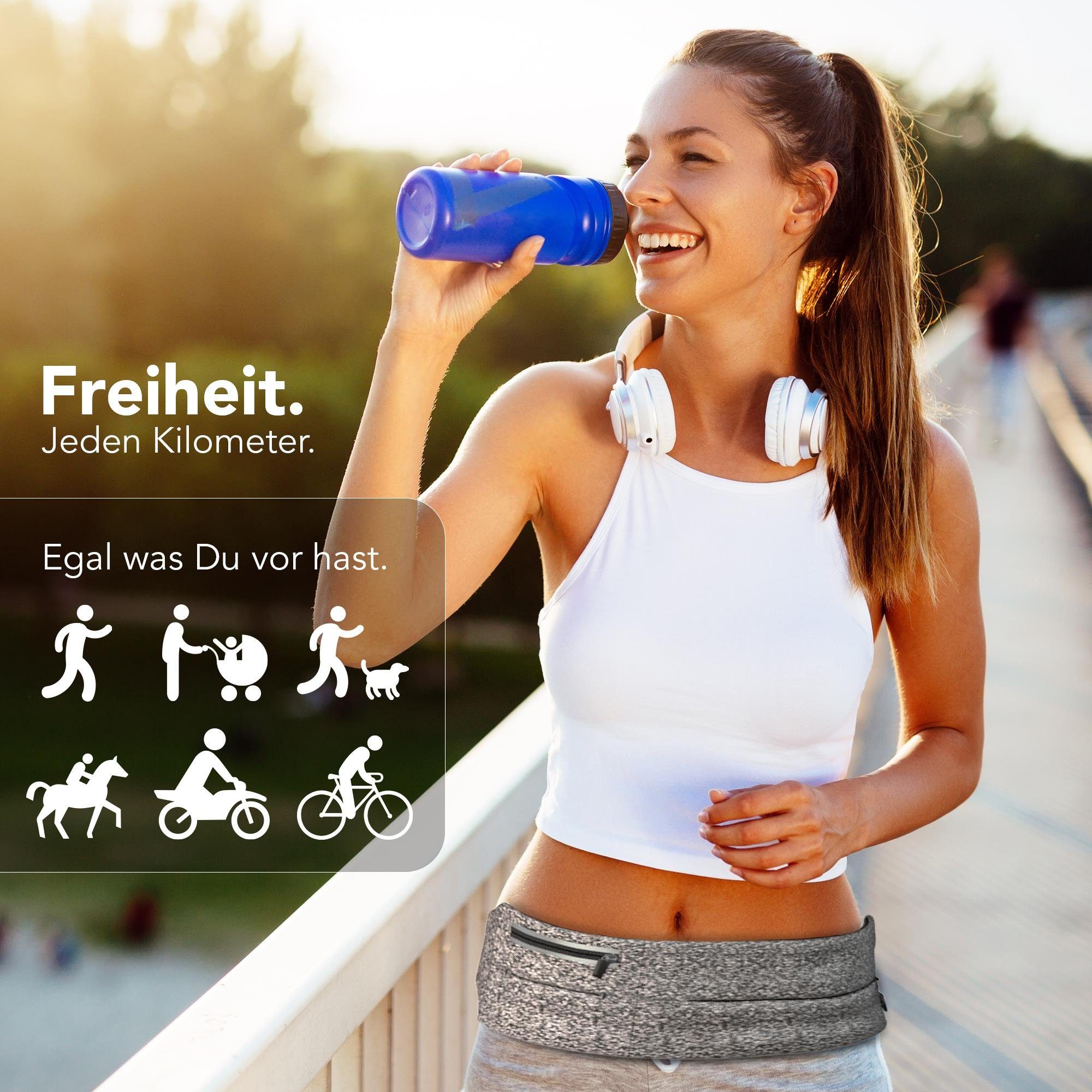 EAZY CASE Laufgürtel Universal Sport Bauchtasche Breit Joggingtasche Herren Bauchtasche Sporttasche Laufgürtel Hell Grau