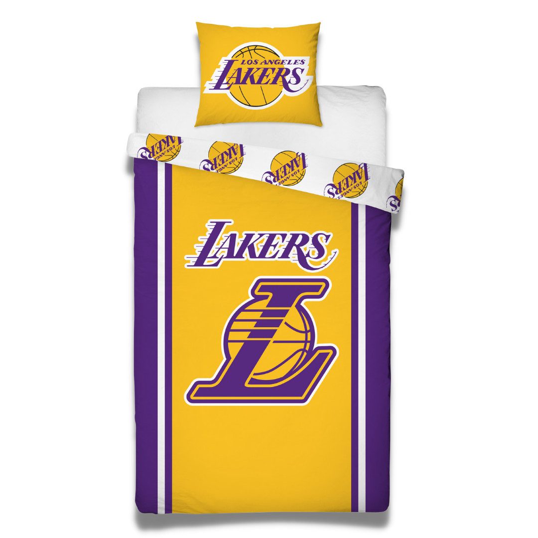 MTOnlinehandel Bettwäsche Los Angeles Lakers Basketball 135x200 oder 155x220, Renforcé, 2 teilig, Team NBA LA Lakers Logo Teenager Herren Bettwäsche