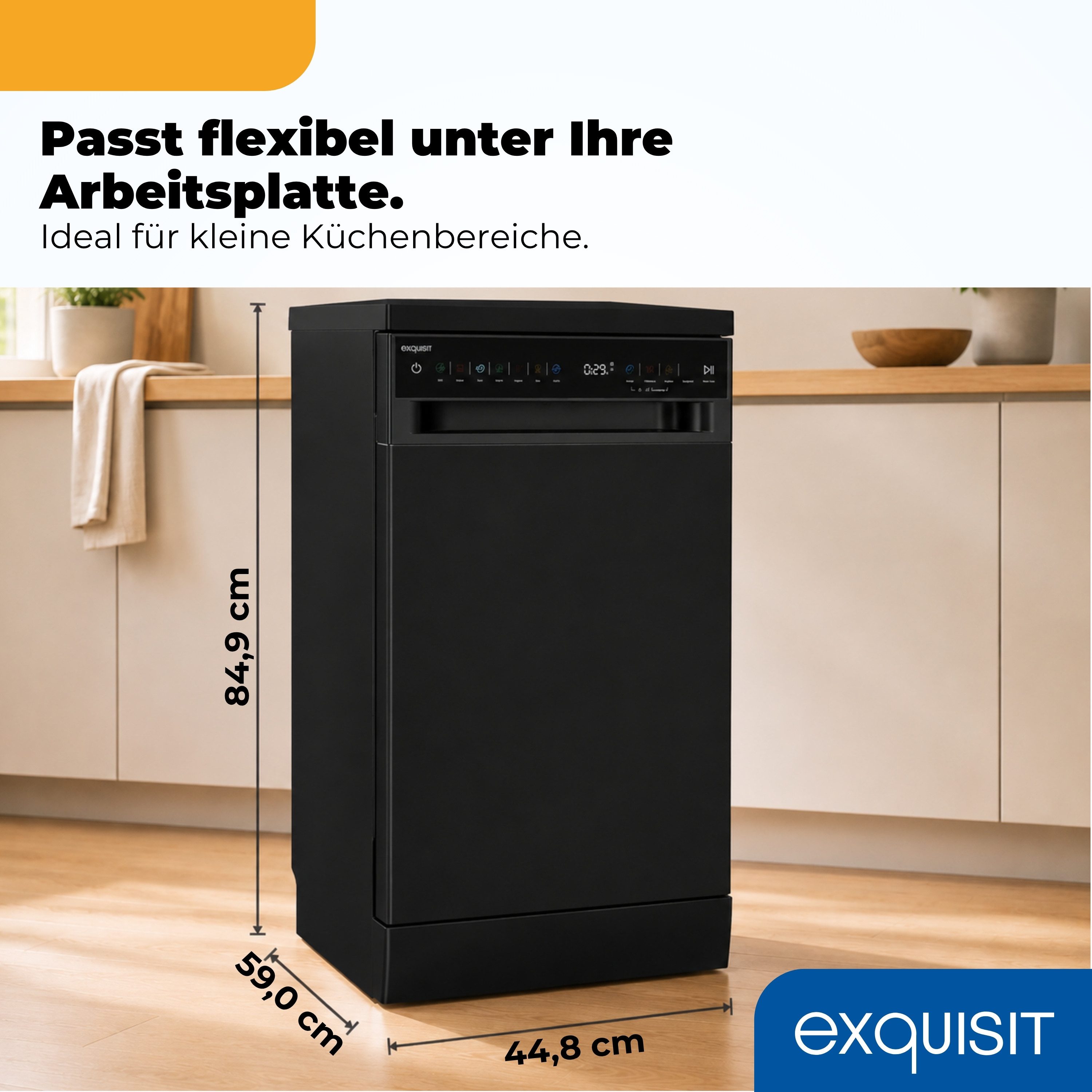 EXQUISE Standgeschirrspüler GSP59311-450C, 9,8 l, 11 Maßgedecke, LED, 2100 W, 84,9 x 44,8 x 59,0 cm, 118,2 cm – Bild 3 von 5