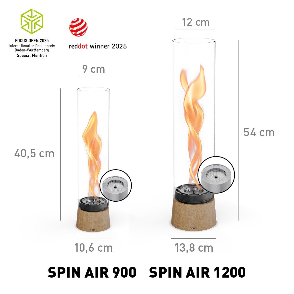 höfats Tischfeuer SPIN air (Packung, rauchfreie Tischfeuerstelle für Indoor und Outdoor), Feuerschale mit Flammenwirbel für Tischdeko, wärmende Feuersäule