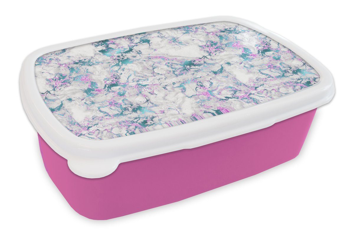 MuchoWow Lunchbox Regenbogen - Marmor - Muster, Kunststoff, (2-tlg), Brotbox für Erwachsene, Brotdose Kinder, Snackbox, Mädchen, Kunststoff rosa