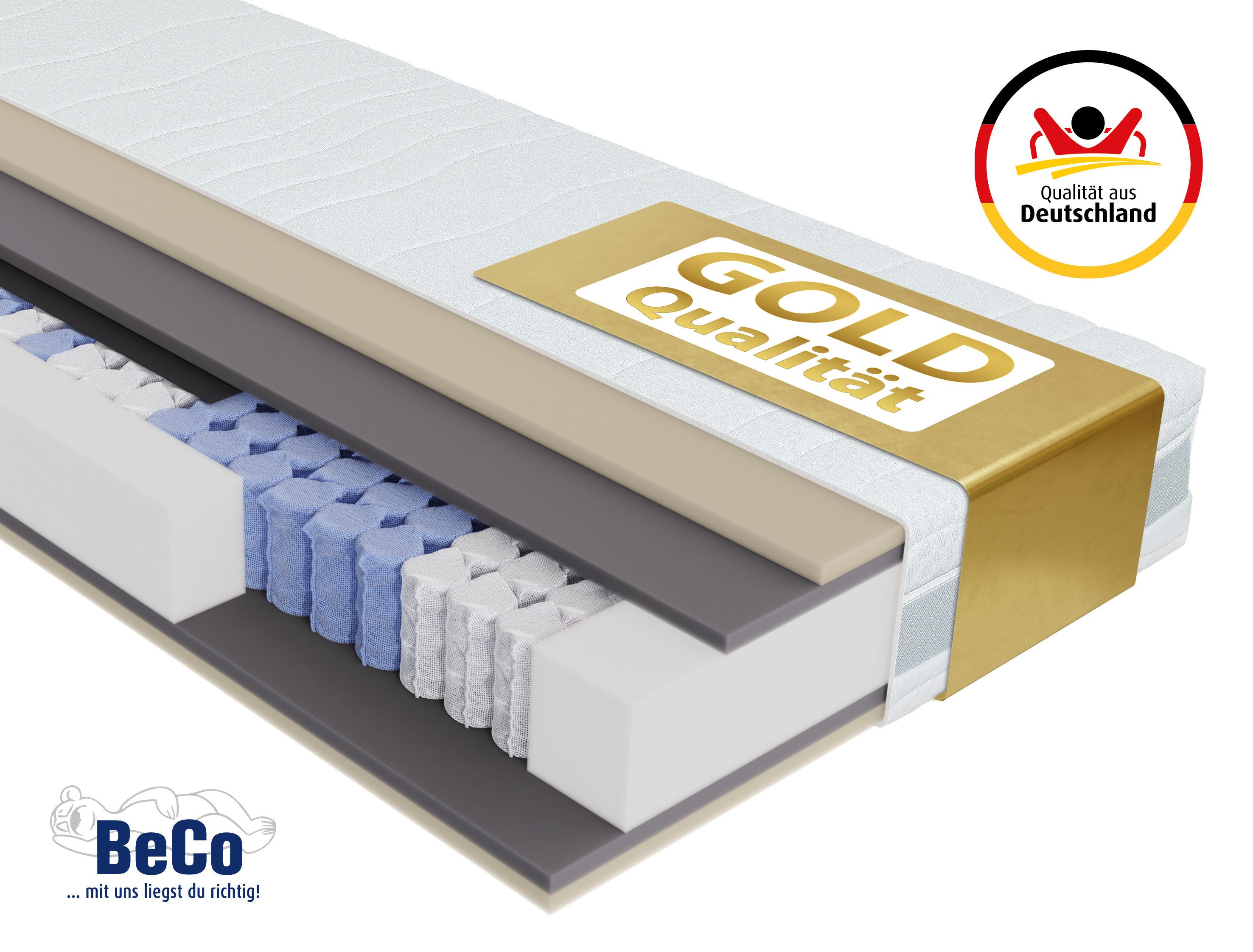 Taschenfederkernmatratze Feel Like Latex TWIN - GOLD, Matratze 90x200 cm, 140x200 cm und mehr, Beco, 22 cm hoch, Premium-Hybridmatratze für …