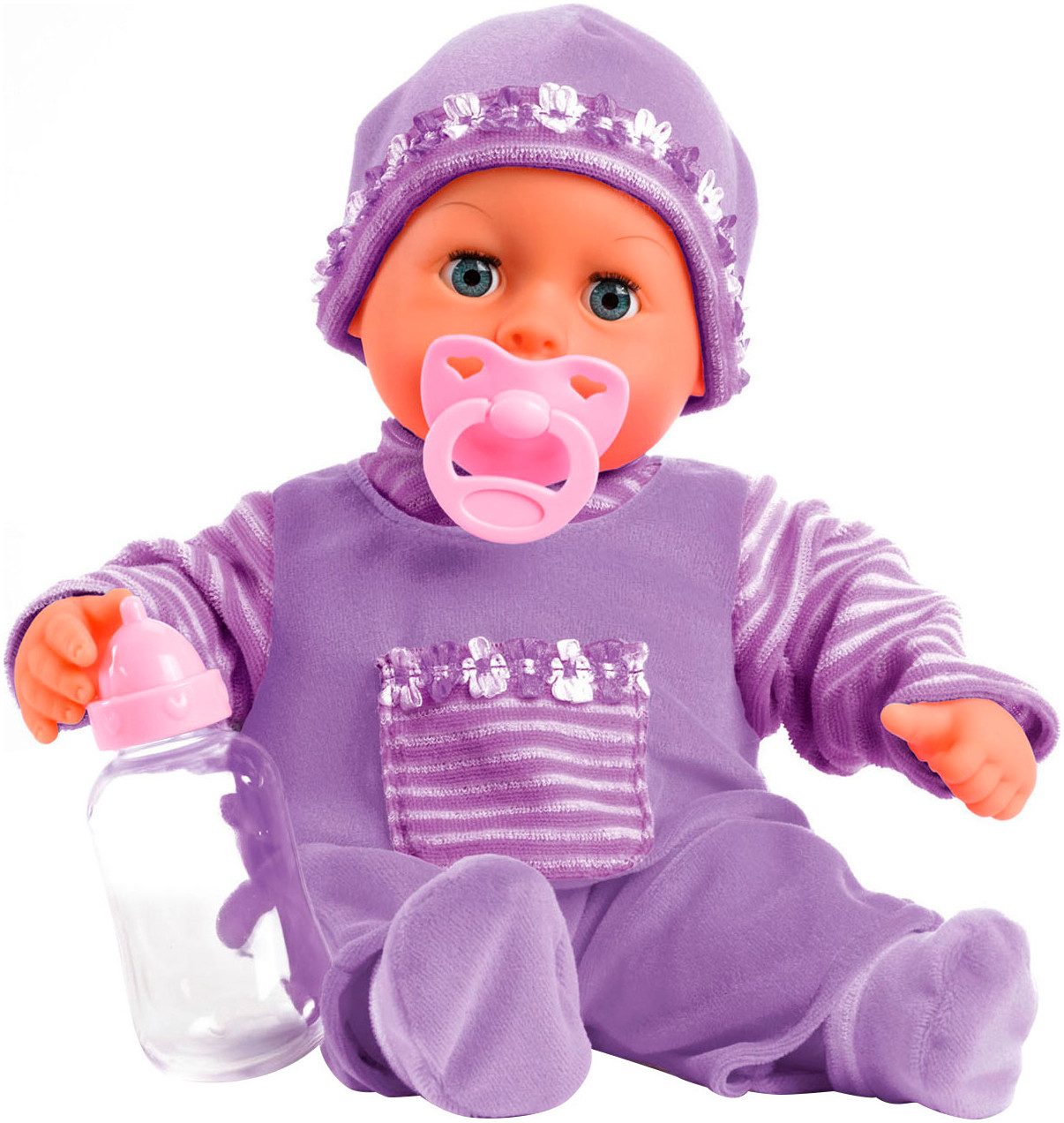 Bayer Babypuppe First Words Baby, 38 cm, lila (3-tlg), mit Schlafaugen und günstig online kaufen