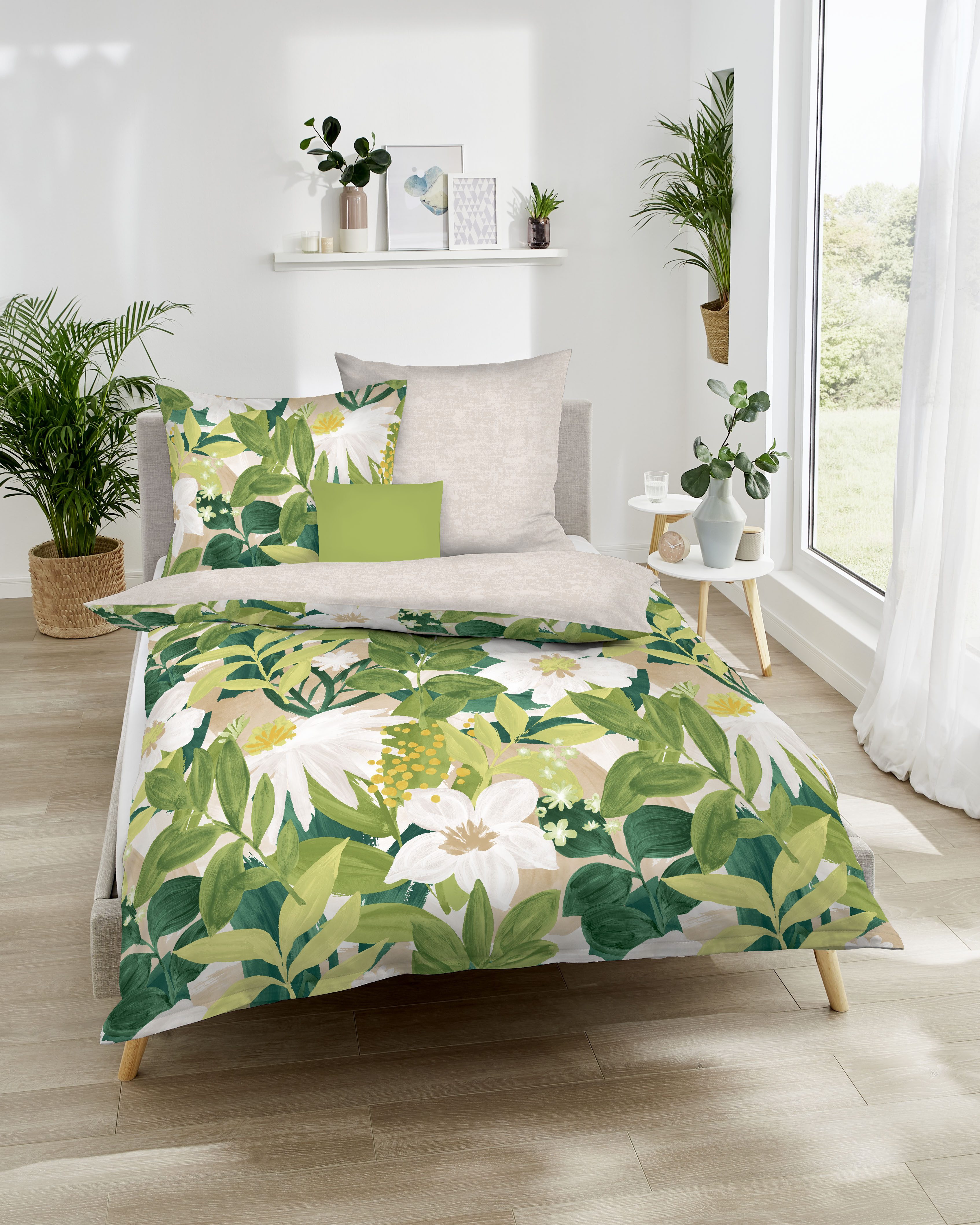 Kaeppel Wendebettwäsche Botanik, Mako-Satin, 2 teilig, Mit Blumen