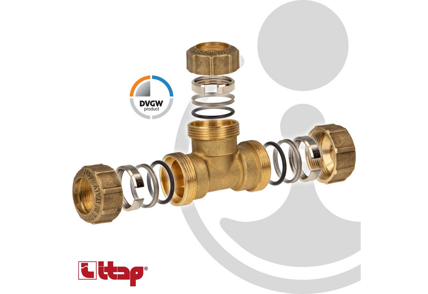 Thumbnail - ITAP s.p.a. Steckfitting VX Messing-Klemmkupplung - T-Stück - für PE-Rohr - DVGW zugelassen, Ø 50 mm