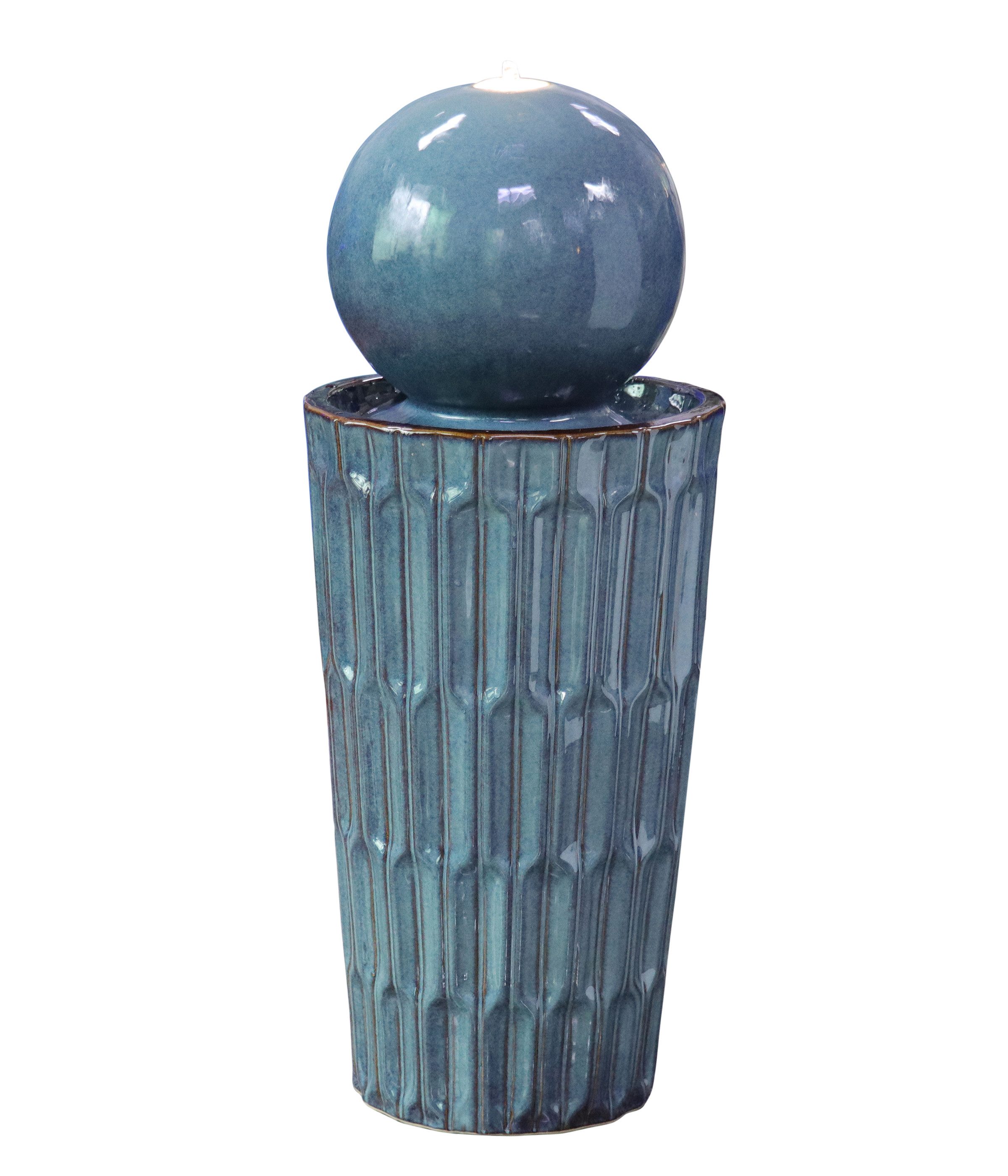 Dehner Gartenbrunnen Altona, mit LED Beleuchtung, Höhe 72.5 cm, Ø 30 cm, Keramik, 30 cm Breite, frostbeständig, solarfähiger Brunnen, inkl. Pumpe / Trafo