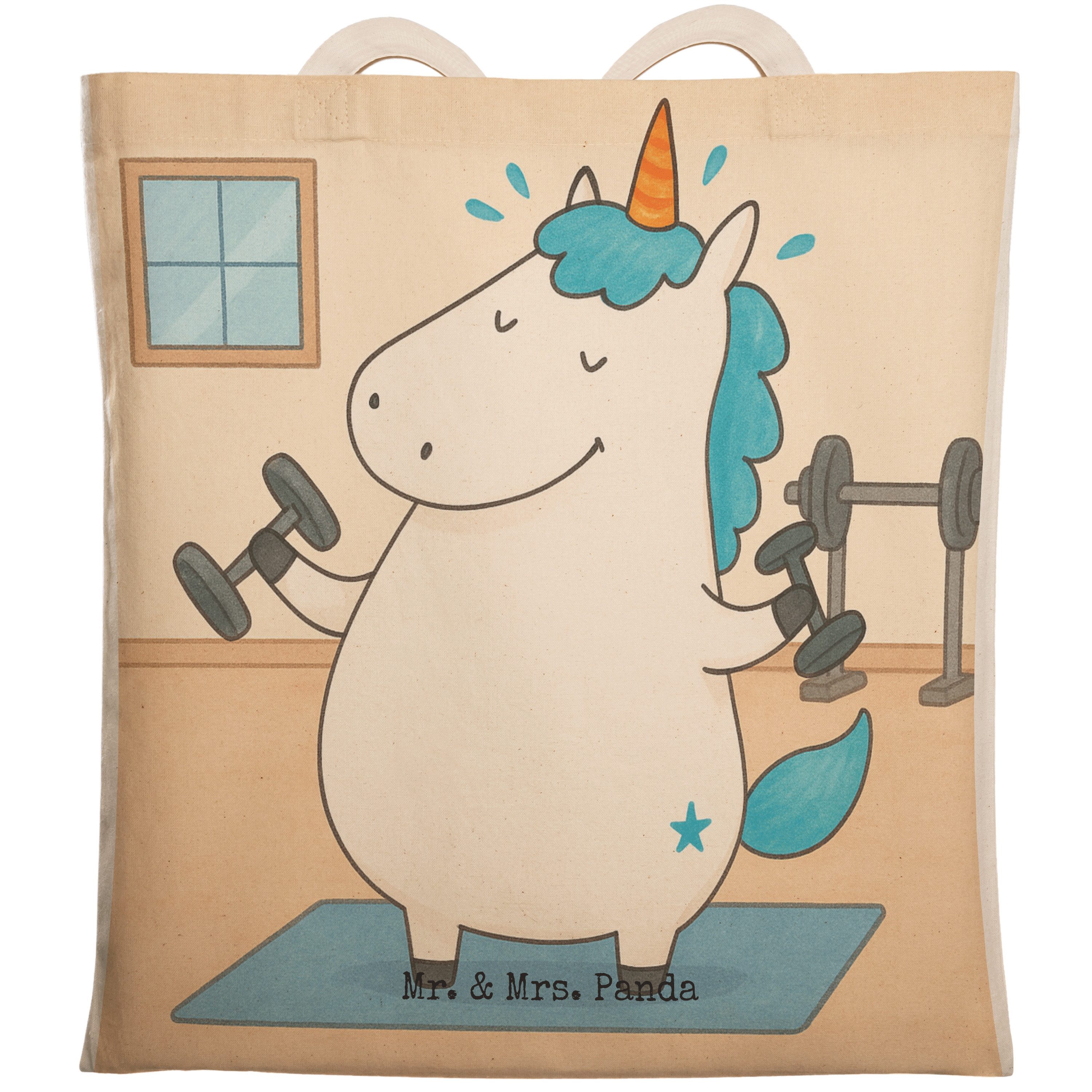Tragetasche Einhorn Fitness Design, Tote Bag, Weiß, Einhörner, Fitnessstudio, Spo
