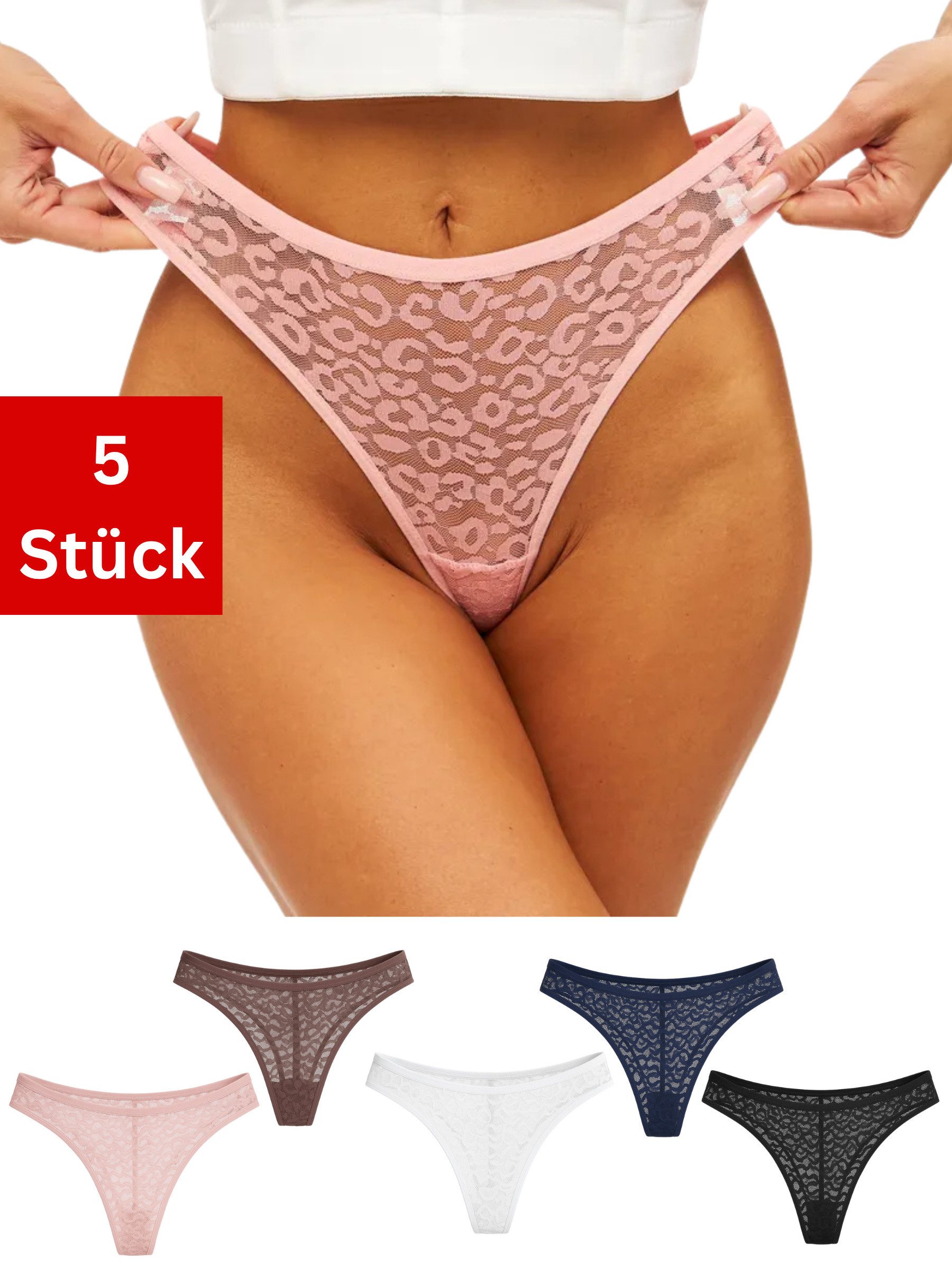Elegant Love Slip Spitzen-Tanga – Bequeme & Sinnliche Damenunterwäsche für den Alltag (Set, 5-St., 5er-Pack) Stilvolle Unterhosen – Eleganter String für besondere Anlässe