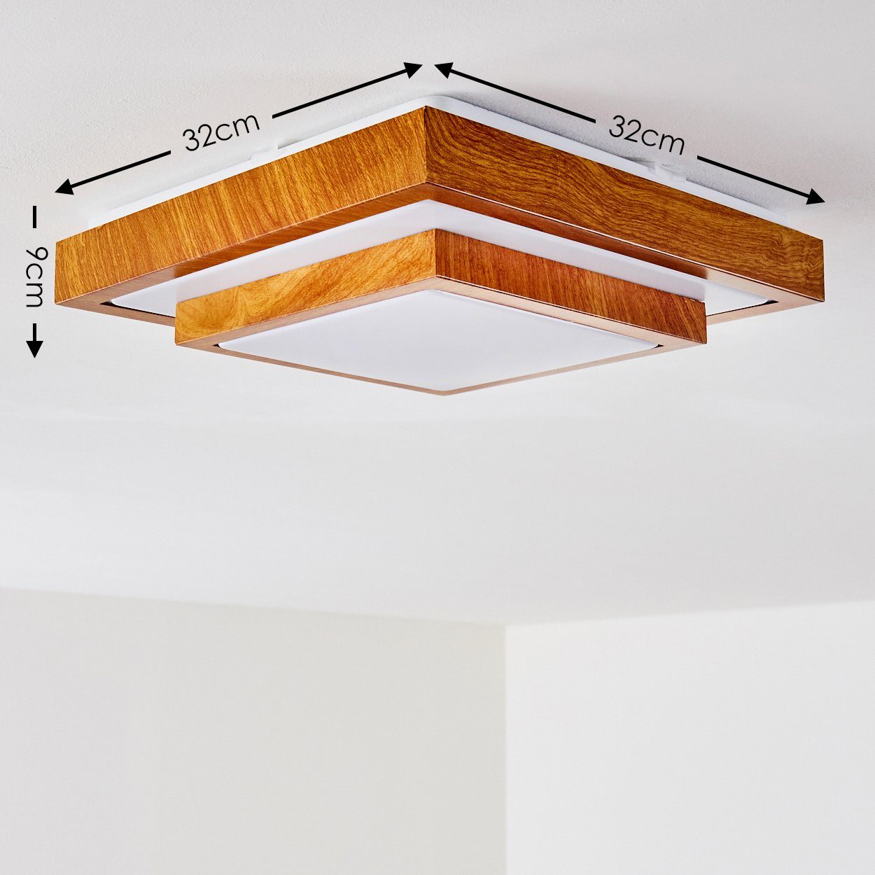 3000 Watt, eckige für das in 1380 hofstein Metall Deckenleuchte 18 Badezimmer Deckenlampe 44, auch Lumen, »Rosola« geeignet moderner Holz-Optik, IP Kelvin, aus