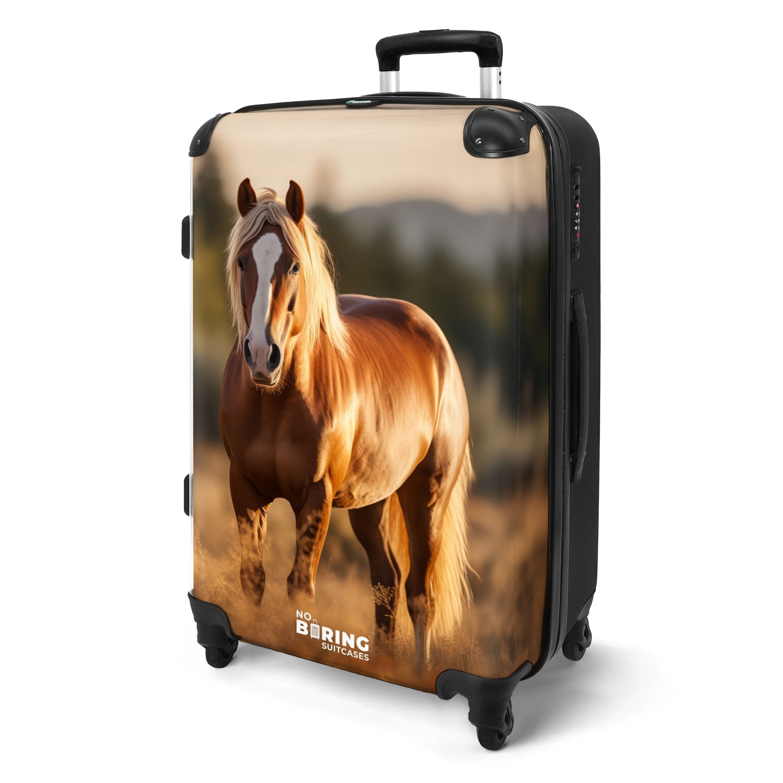 NoBoringSuitcases.com© Hartschalen-Trolley Braunes Pferd auf einer günstig online kaufen