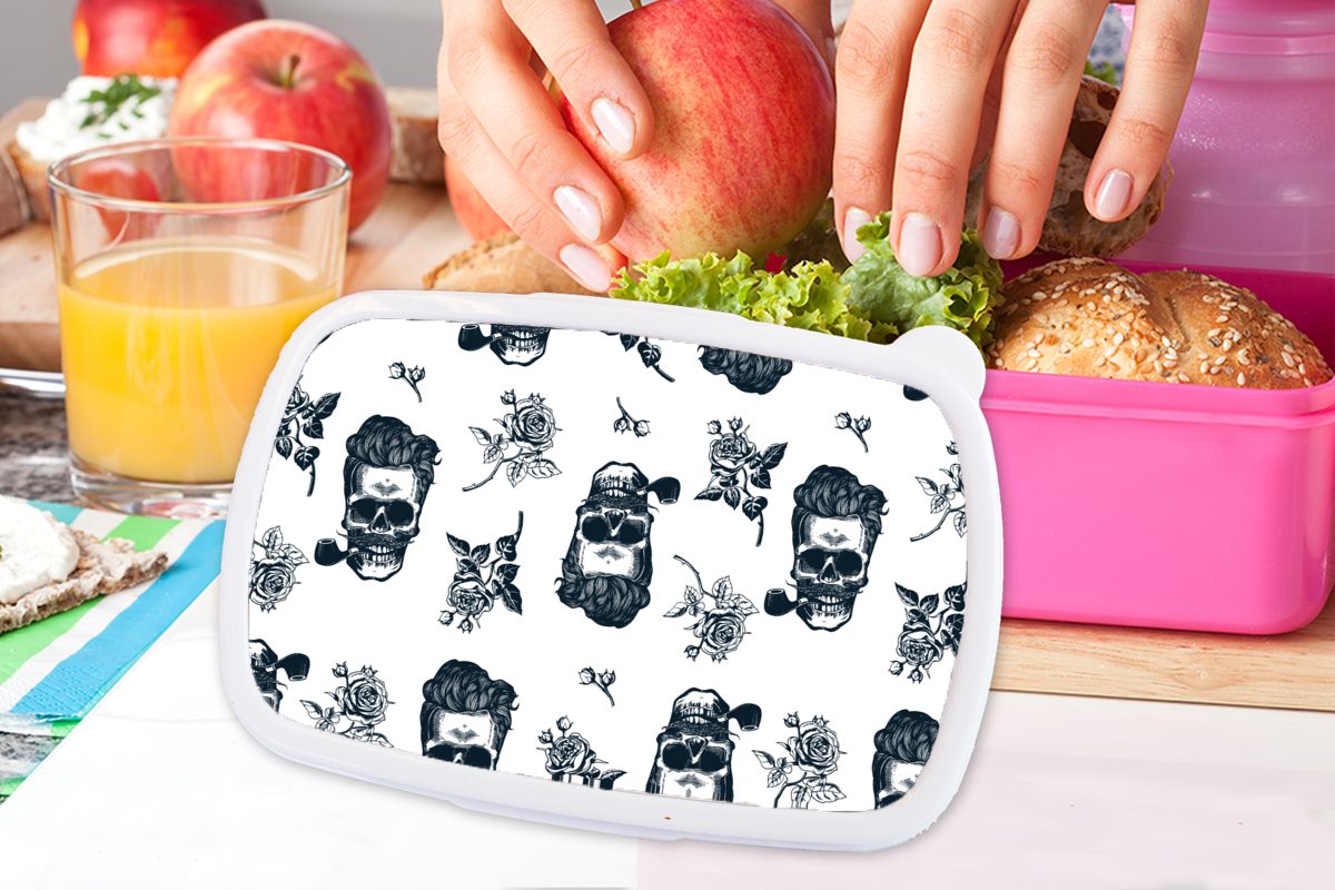 Brotbox - Kunststoff, Kinder, für Lunchbox Totenkopf Erwachsene, - Mädchen, Snackbox, Muster (2-tlg), rosa Brotdose Kinder, MuchoWow Rosen - Kinder Jungen - Kunststoff Piraten - -