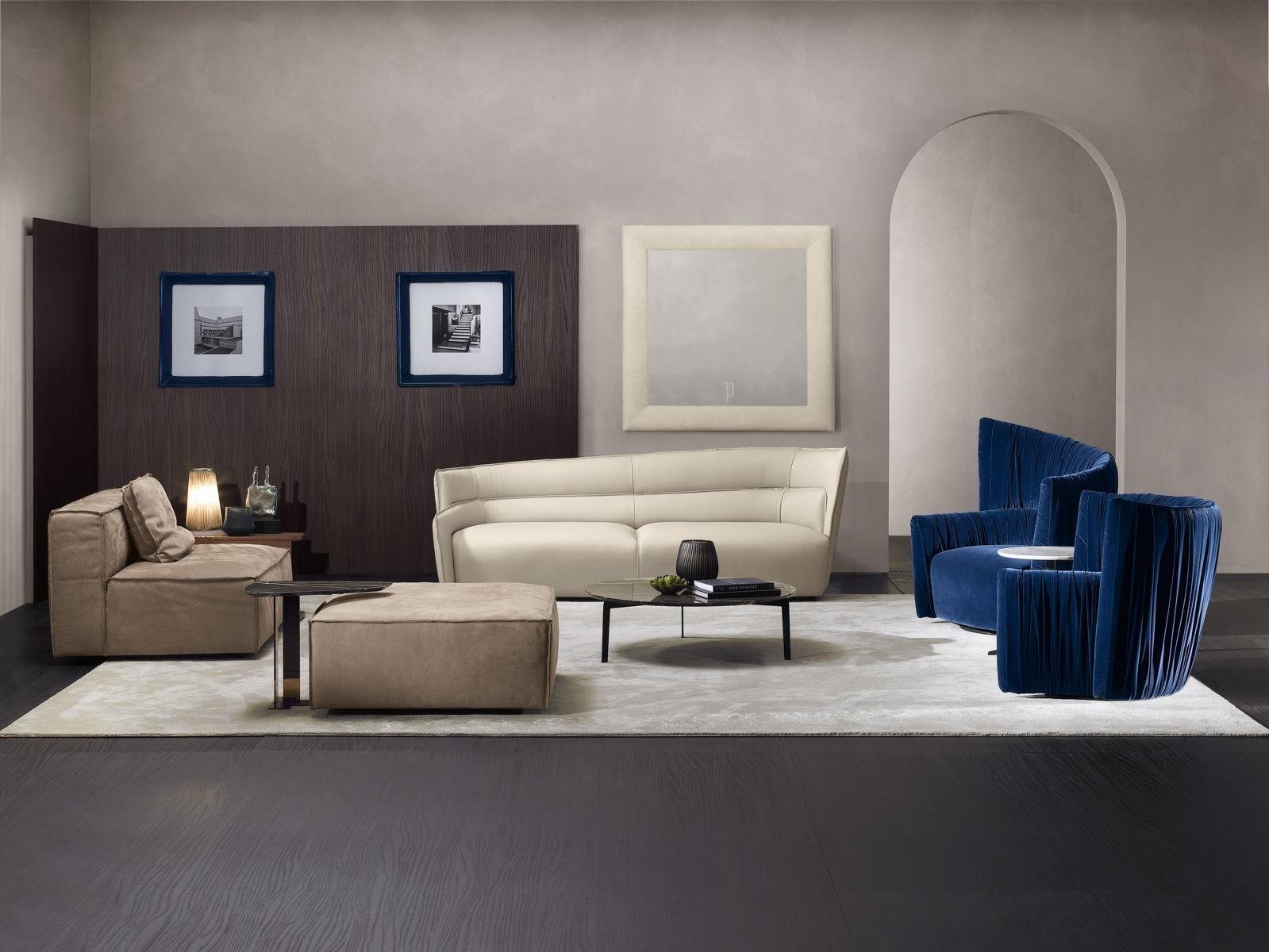 JVmoebel Sofa Sofagarnitur 3+1+1 Sitzer Wohnzimmer Garnitur Sofa Sessel Sofas Neu Weiß/Blau