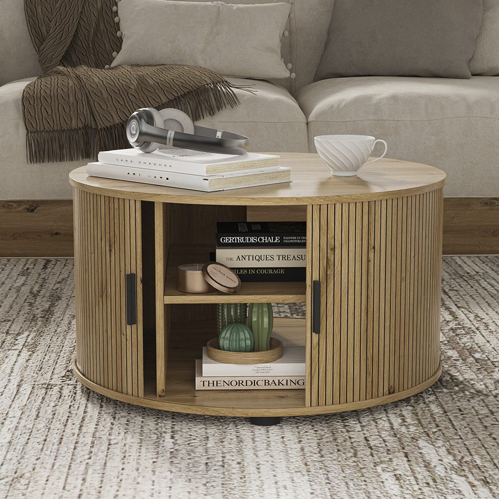 Vicco Couchtisch Selva, Eiche, 80 x 80 cm mit Schiebtür (1-St) günstig online kaufen