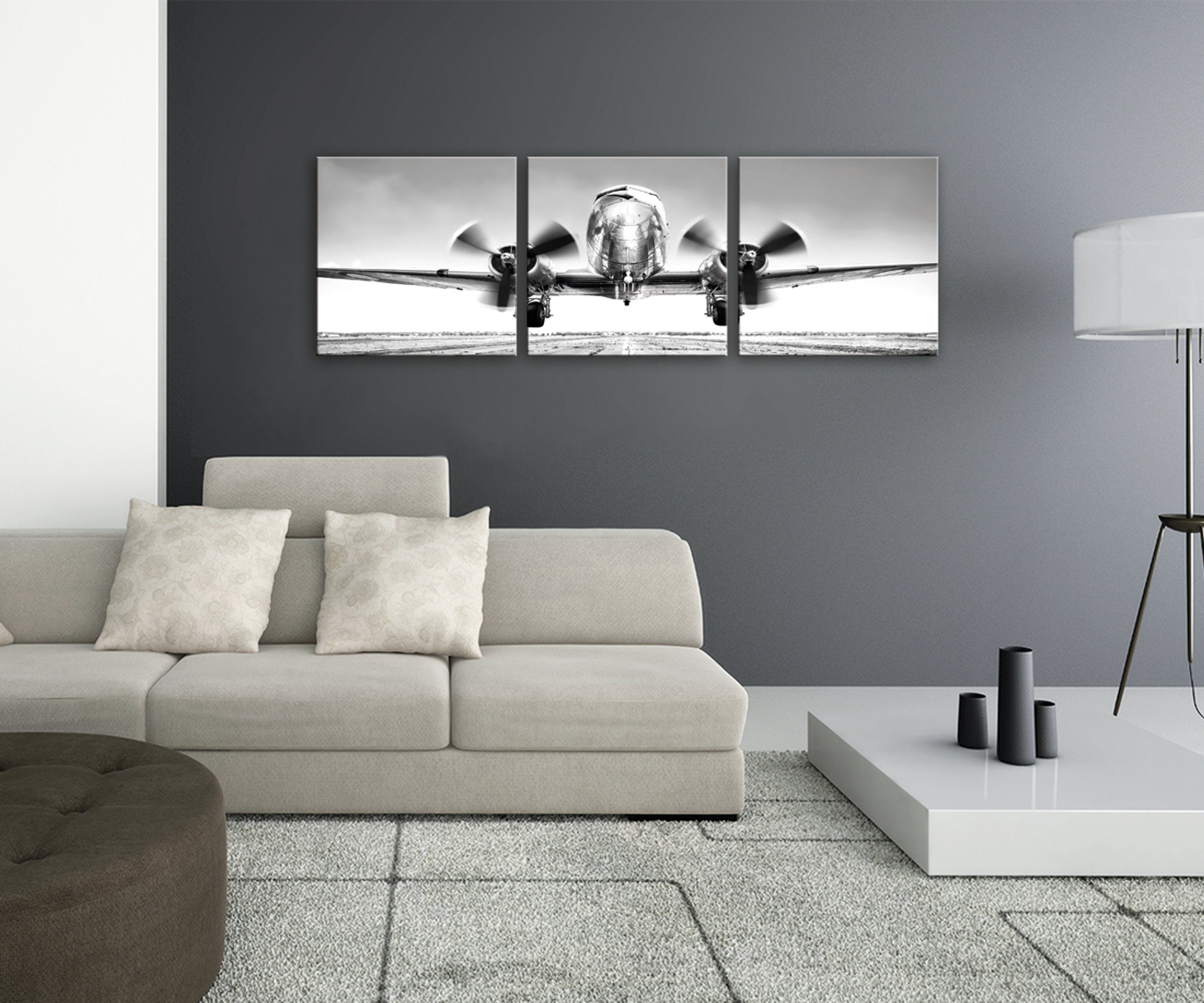 Glasbild 150x50cm 3-Teiler Glasbild artissimo aus mehrteiliges Glas Bild schwarz-weiß