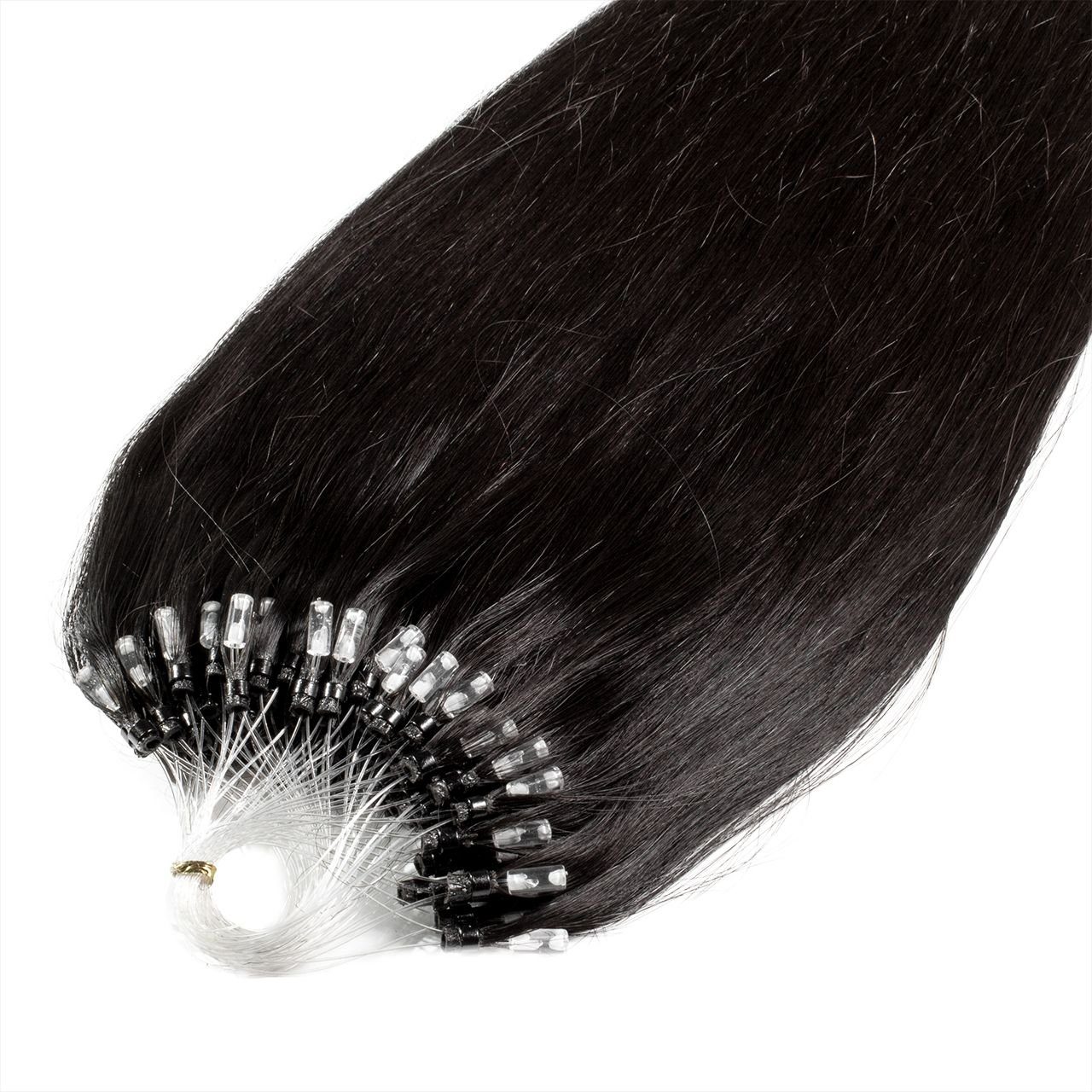 [Neu eingeführt] hair2heart Echthaar-Extension Extensions Premium 40cm Mittelbraun #4/0 Microring