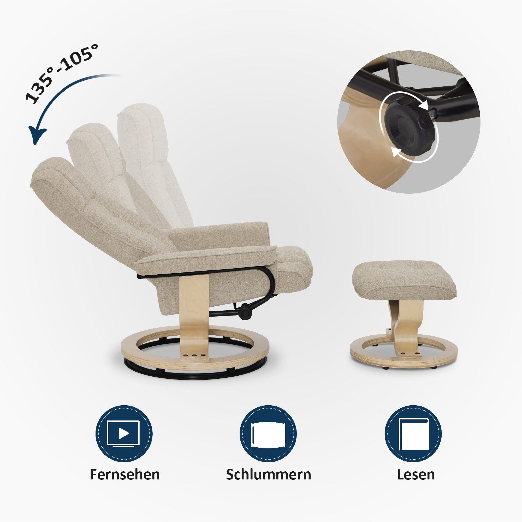 MCombo TV-Sessel M MCombo Relaxsessel mit Hocker Fernsehsessel 9019 (M MCombo Relaxsessel mit Hocker), mit Relaxfunktion – Bild 4 von 5