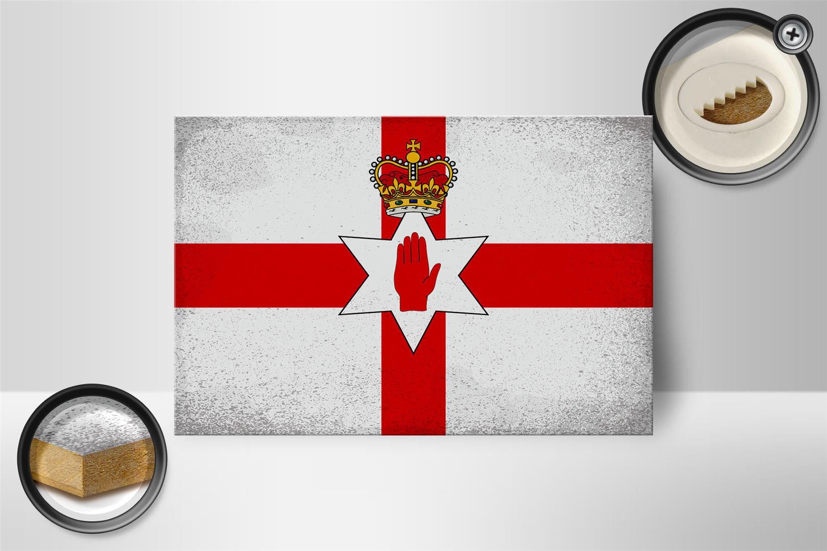 Femer GmbH Holzbild Flagge Nordirland 18x12 cm Flag Vintage, Flaggen (1 St), Glatte Holzfaserplatte (MDF), vorn beschichtet