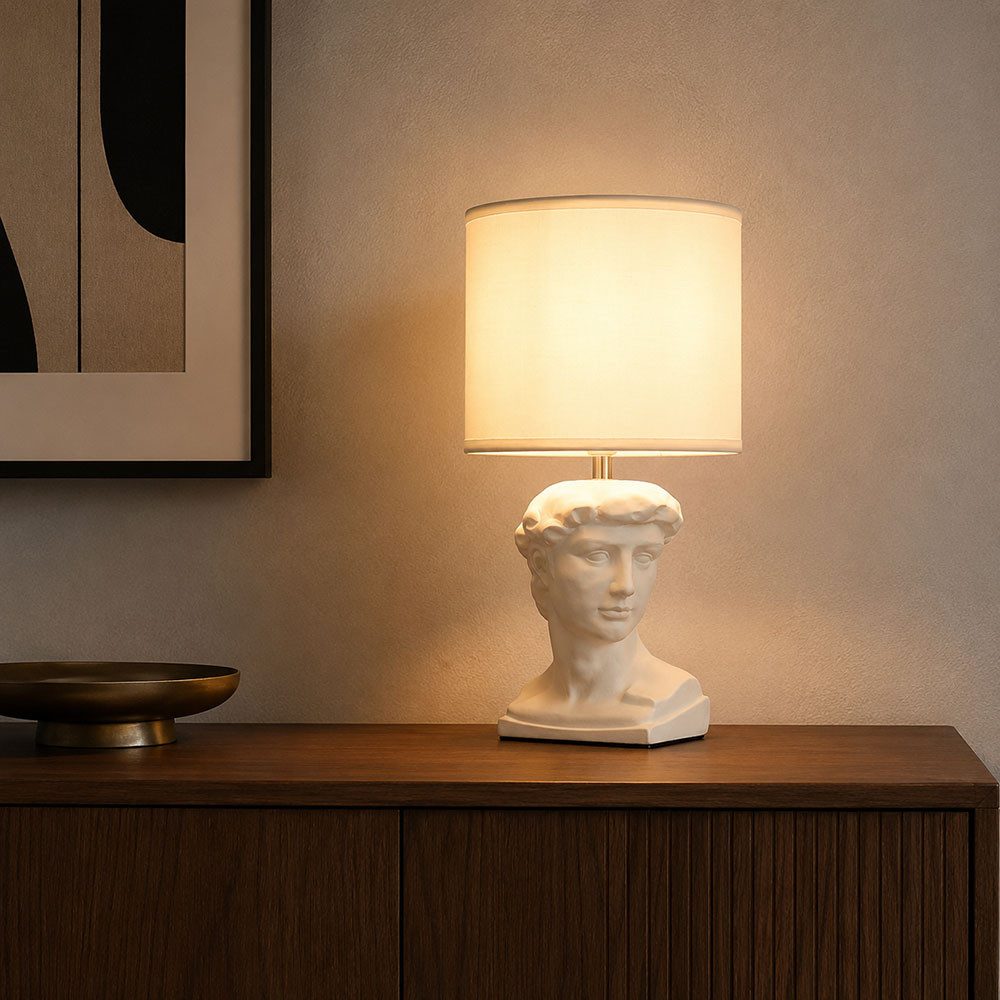 GLOBO LIGHTING Tischleuchte, Leuchtmittel nicht inklusive, Tischlampe Beistellleuchte Textil Keramik weiß Statue Skulptur