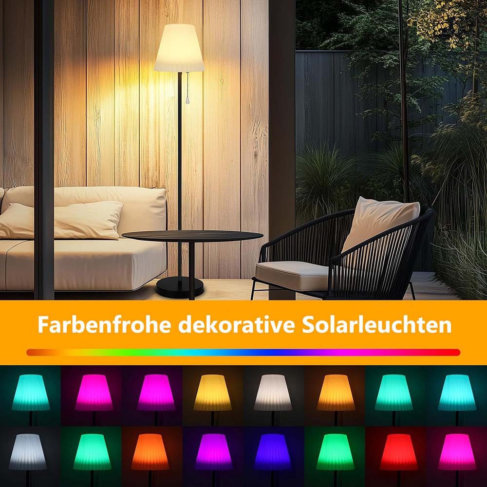 LMaxhome Außen-Stehlampe LED Solarleuchte mit Fernbedienung, Dimmbar Außenleuchte, Wasserdicht, Speicherfunktion, LED fest integriert, Kaltweiß, Warmweiß, Naturweiß, RGB, mit Lichtsensor, RGB, USB Aufladbar, Höhenverstellbar, für Terrasse
