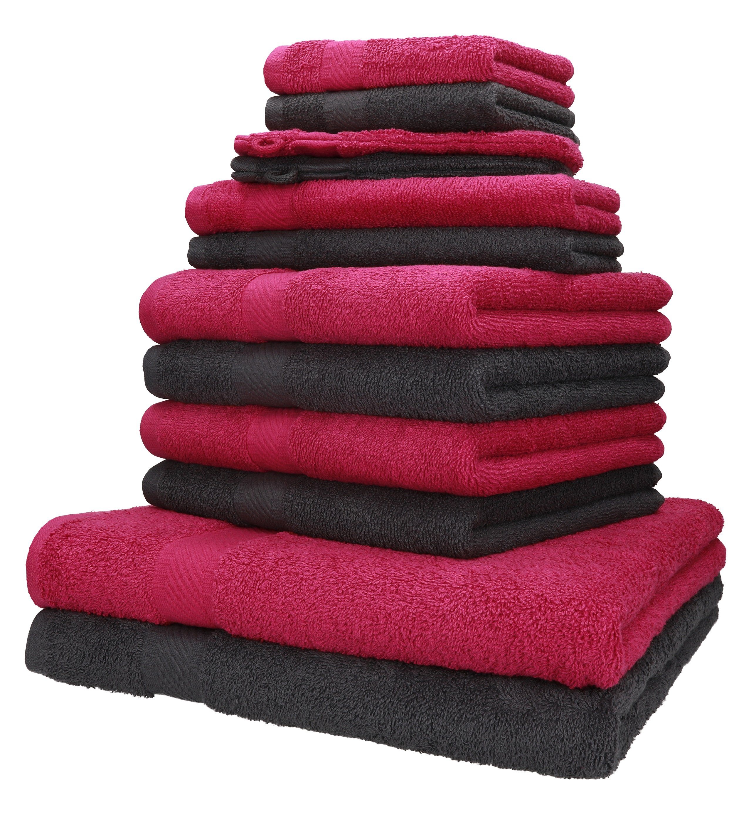 Betz Handtuch Set 12-tlg. Handtuch-Set PALERMO 100% Baumwolle 2 Liegetücher 4 Handtücher 2 Gästetücher 2 Seiftücher 2 Waschhandschuhe Farbe cranberry und anthrazit, 100% Baumwolle, (12-tlg)