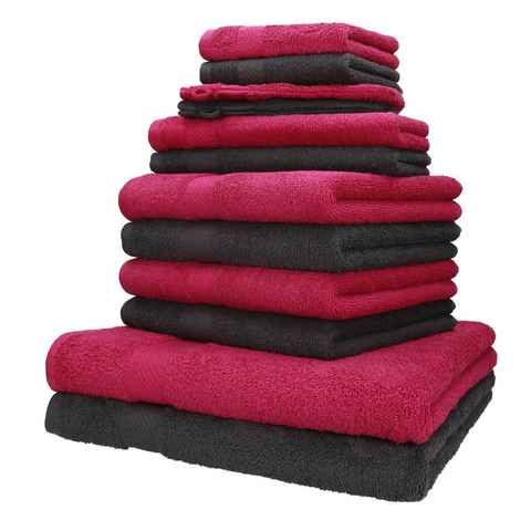 Betz Handtuch Set 12-tlg. Handtuch-Set PALERMO 100% Baumwolle 2 Liegetücher 4 Handtücher 2 Gästetücher 2 Seiftücher 2 Waschhandschuhe Farbe cranberry und anthrazit, 100% Baumwolle, (12-tlg)