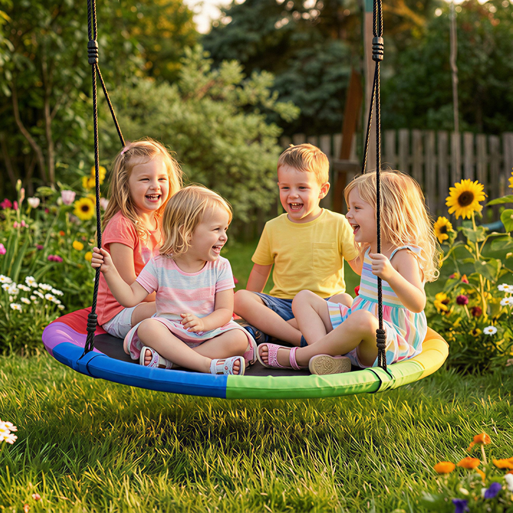 AIYAPLAY Nestschaukel mit verstellbaren Seilen Baumgurten, (Tellerschaukel, 1-tlg., Höhenverstellbar Hängeschaukel), für 3-8 Jahre Kinder, für Outdoor & Indoor, Mehrfarbig