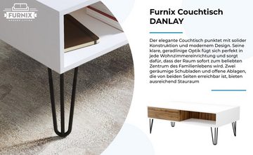 Furnix Couchtisch DANLAY HAIRPIN Kaffeetisch Metalfüße & Schubladen, B120 x H45 x T67 cm, 6 Farben